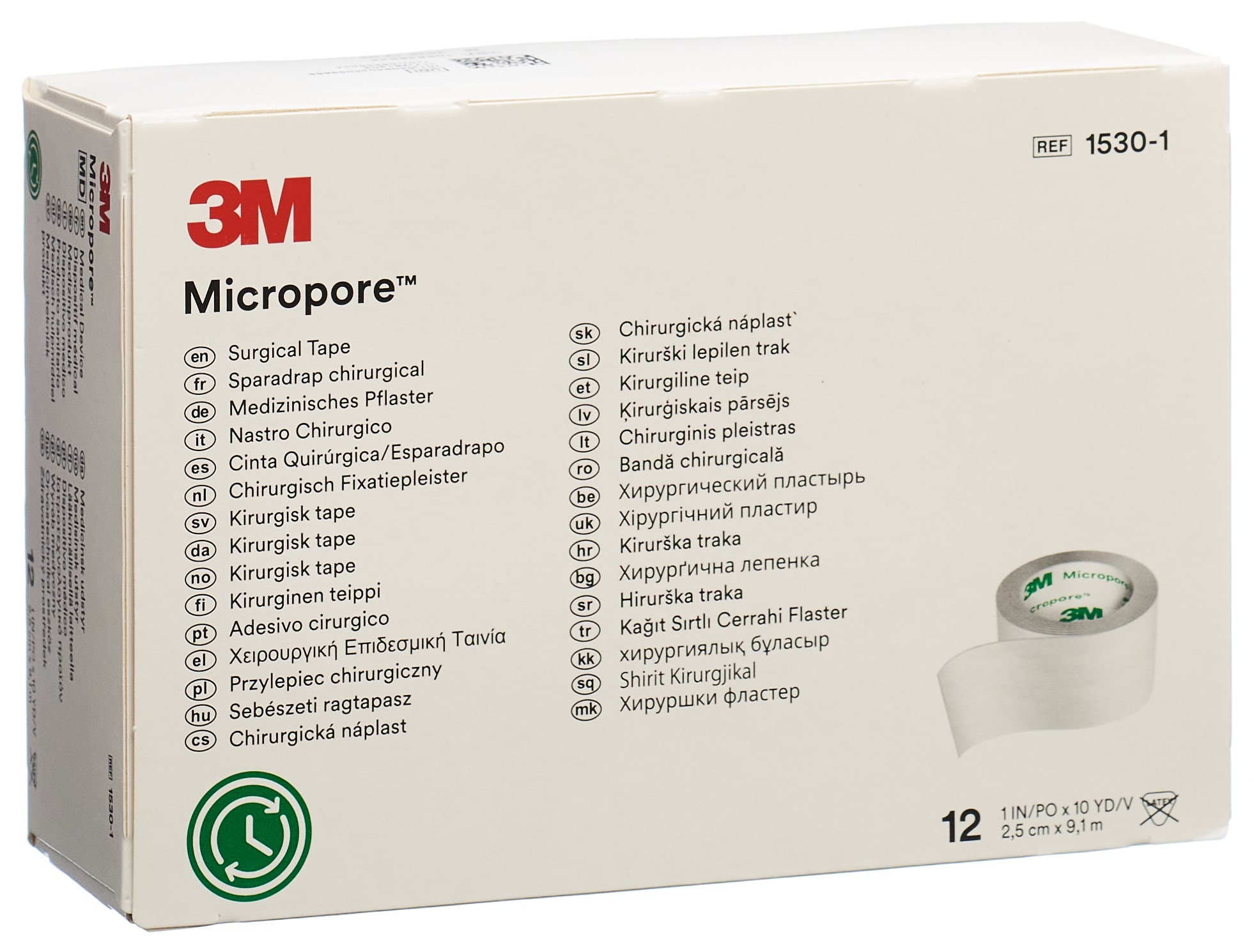 3M Micropore Rollenpflaster ohne Dispenser 25mmx9.14m weiss 12 Stk