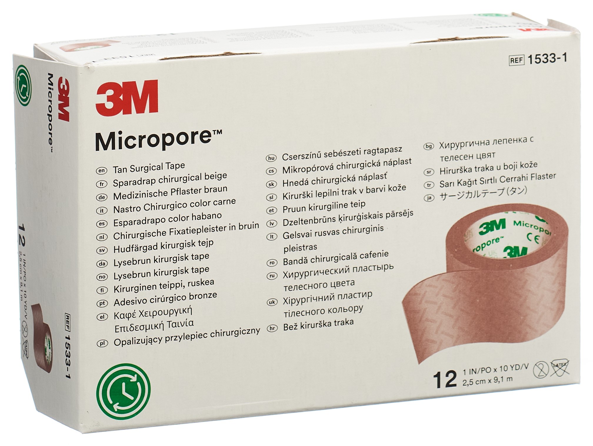 3M Micropore Rollenpflaster ohne Dispenser 25mmx9.14m hautfarbig 12 Stk