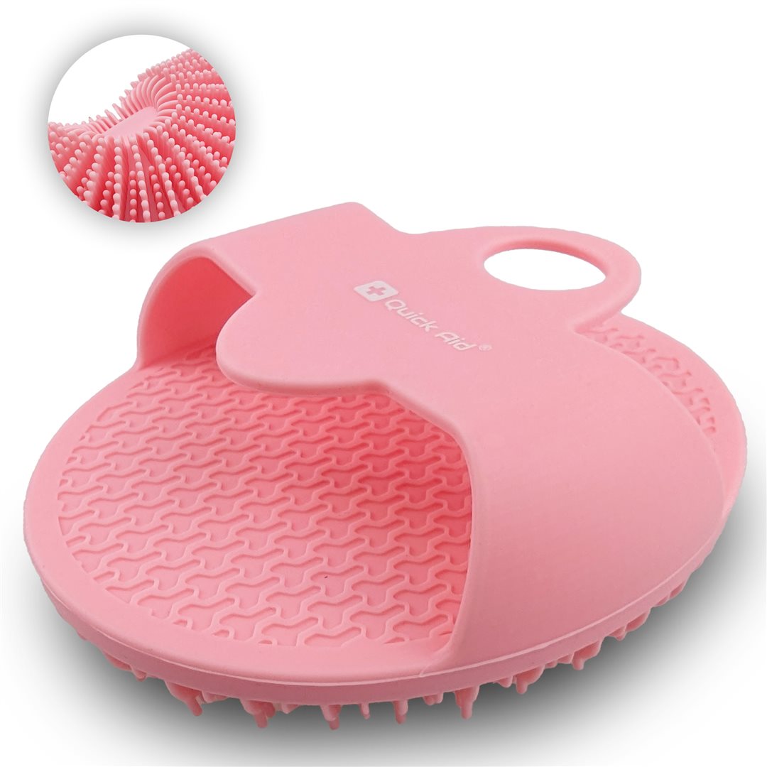 Quick Aid Körperbürste aus Silikon für Babys und Erwachsene pink Box