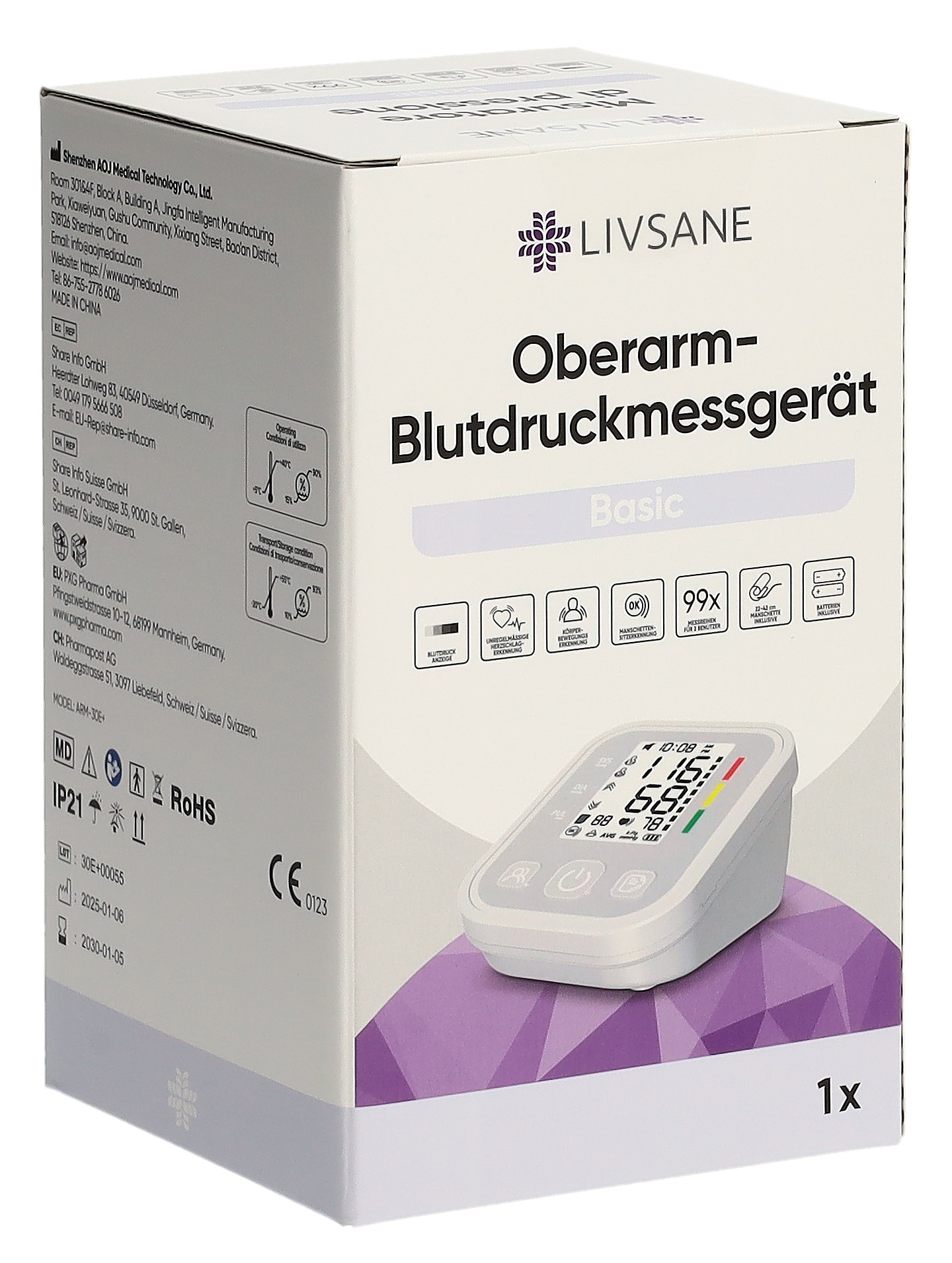 Livsane Oberarm-Blutdruckmessgerät Basic
