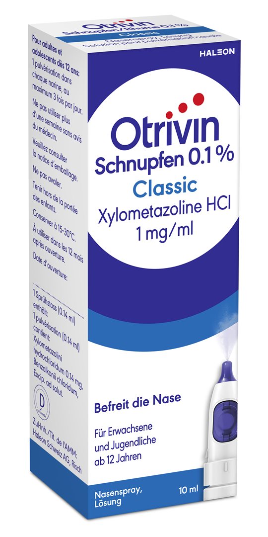 Otrivin Schnupfen Classic Nasenspray 0.1 % seitlicher Auslöser Dosierspr 10 ml