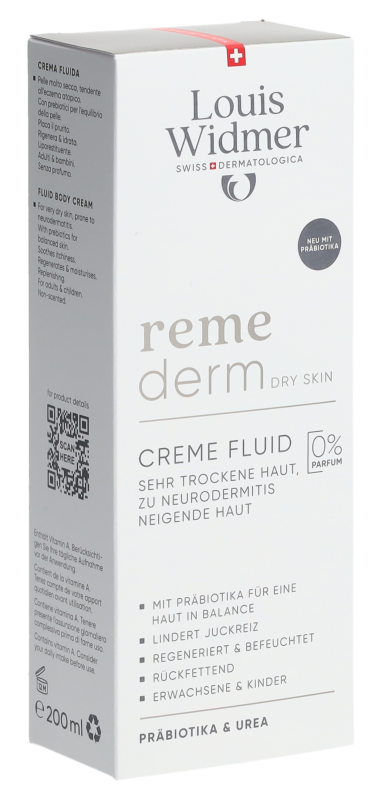 Louis Widmer Remederm crème fluide probiotic sans parfum 200 ml