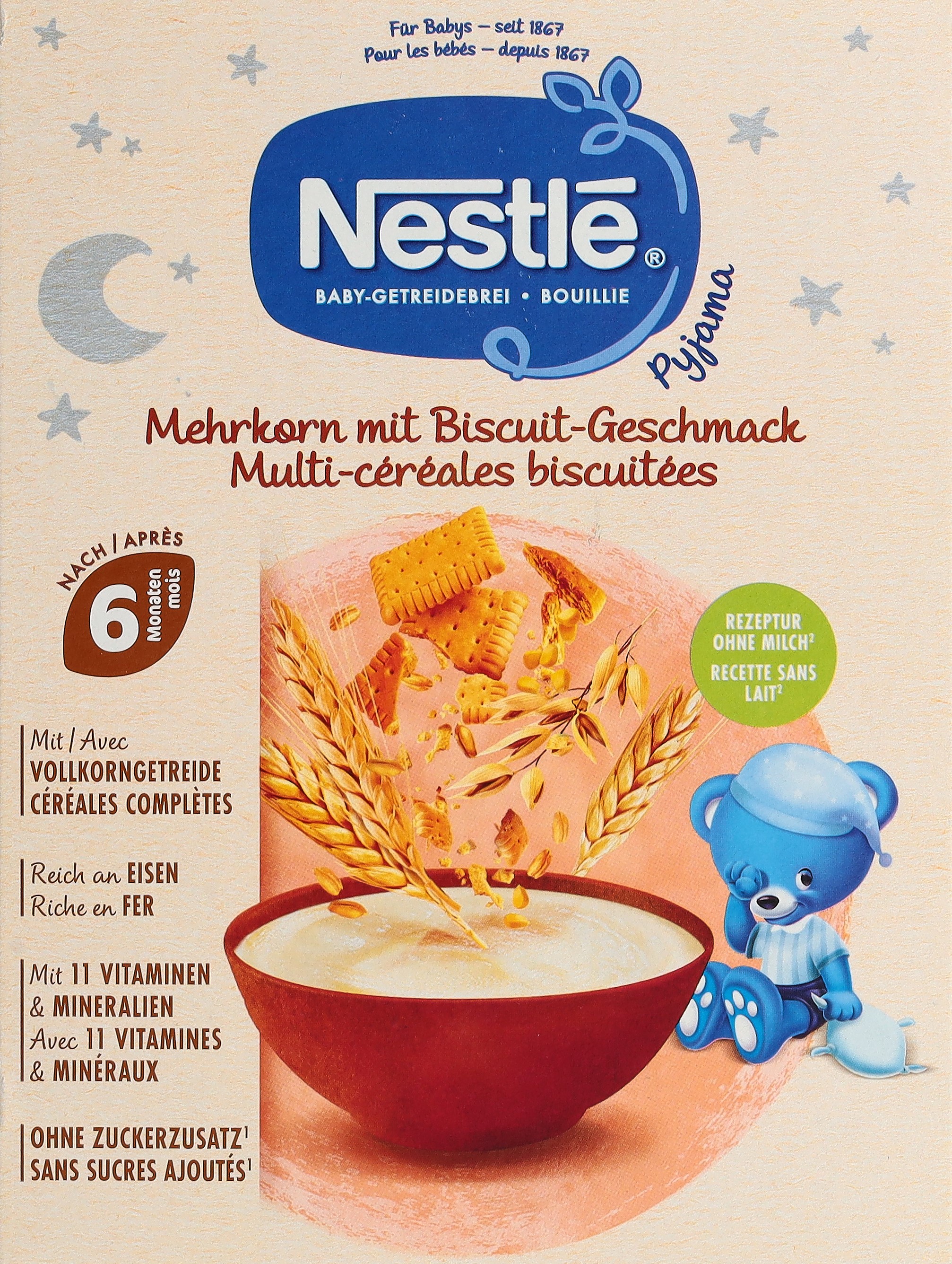 Nestlé Baby-Brei Pyjama Mehrkorn mit Biscuit-Geschmack 6 Monate 160 g