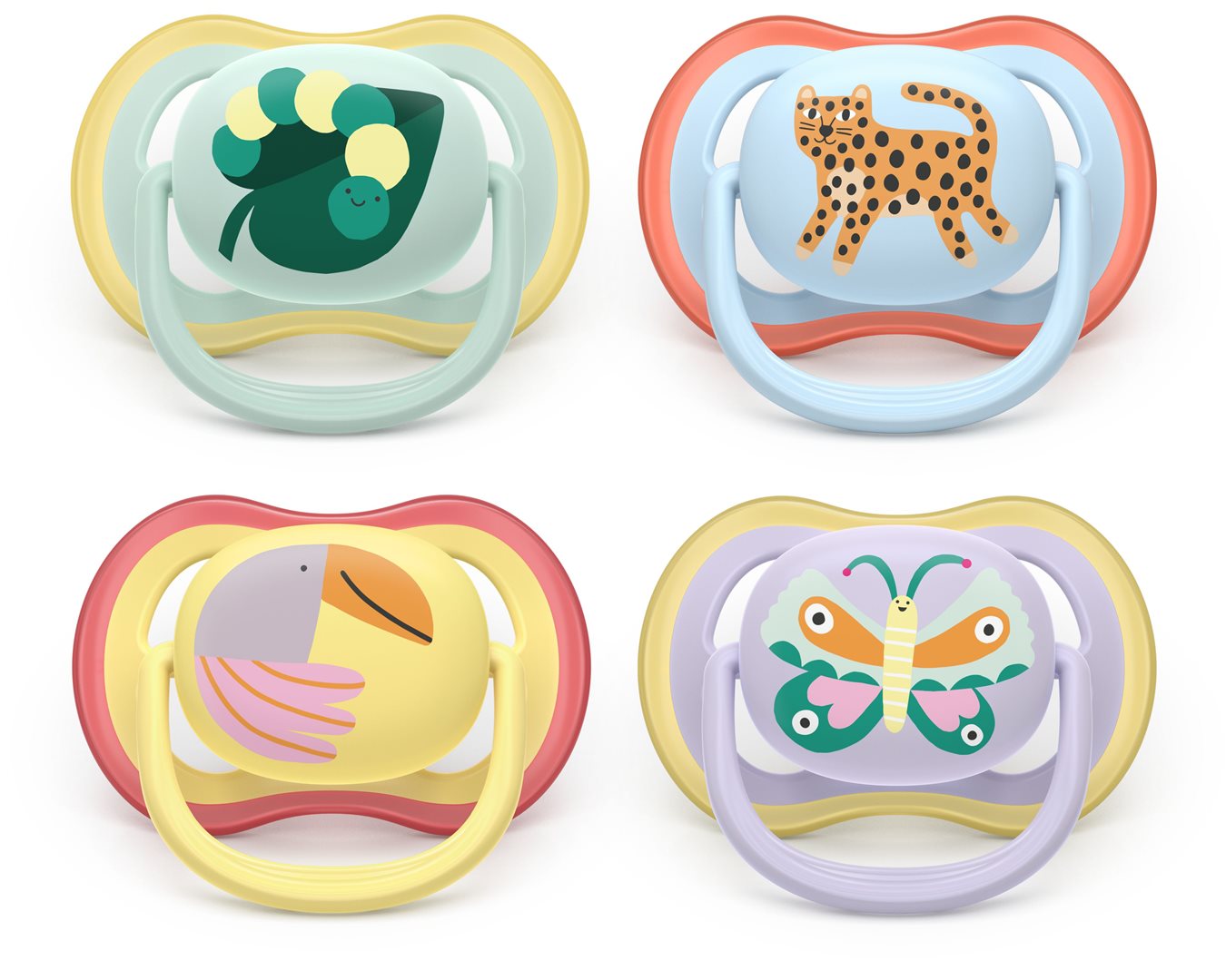 Philips Avent pacifier ultra air day 0-6 mois chenille/tigre/oiseau/papillon 2 pce