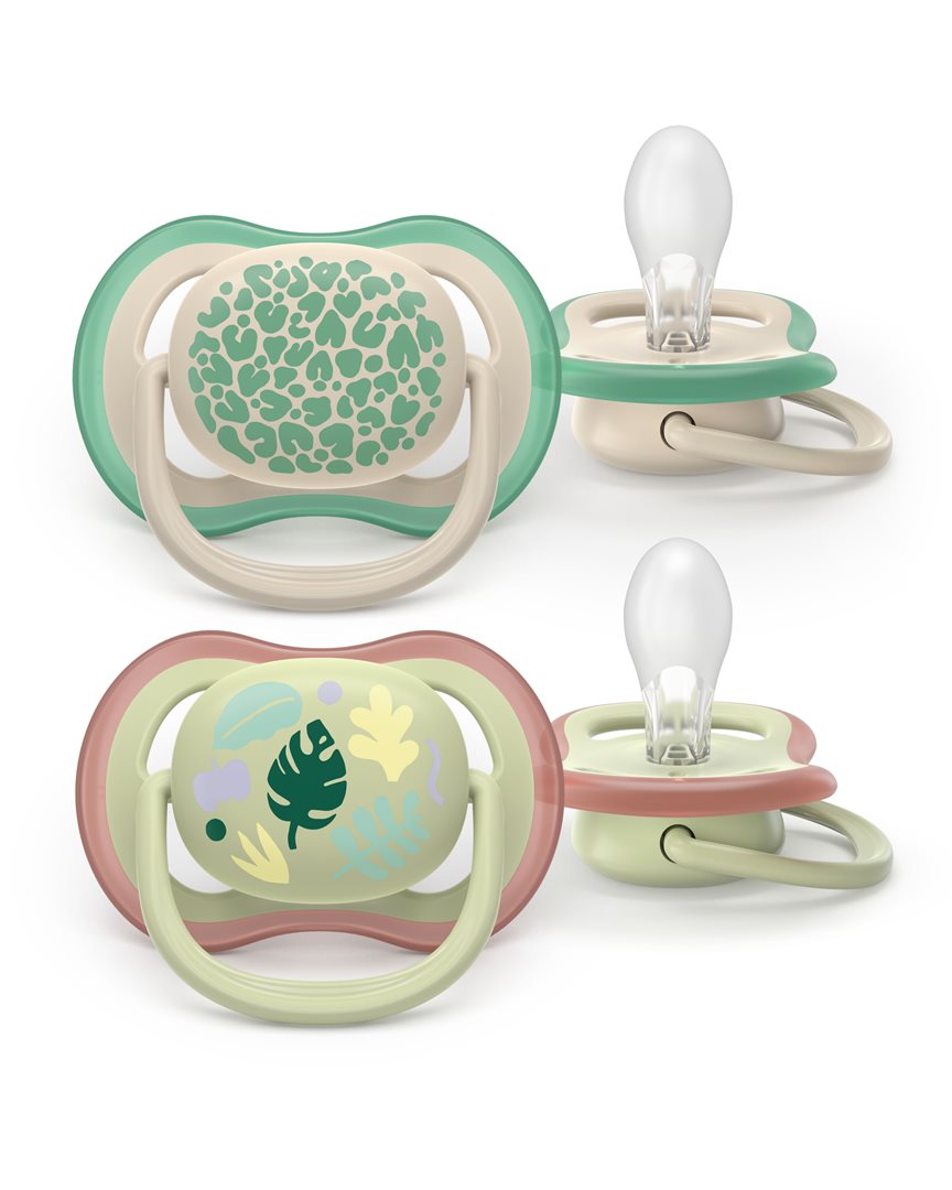 Philips Avent Schnuller Ultra Air Day 6-18 Monate Colours of nature weiss-beige + Muster/grün-beige + Blätter 2 Stk
