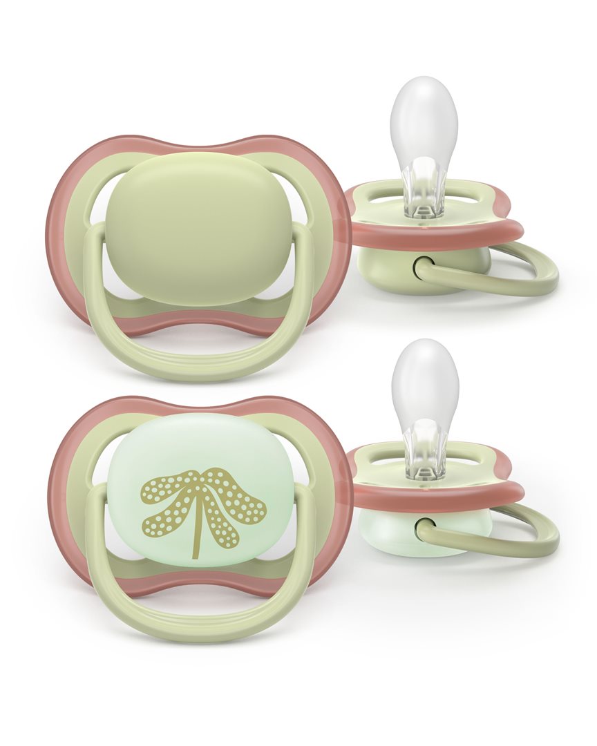 Philips Avent pacifier ultra air day & night 6-18 mois colours of nature blanc-beige + motif/vert-beige 2 pce