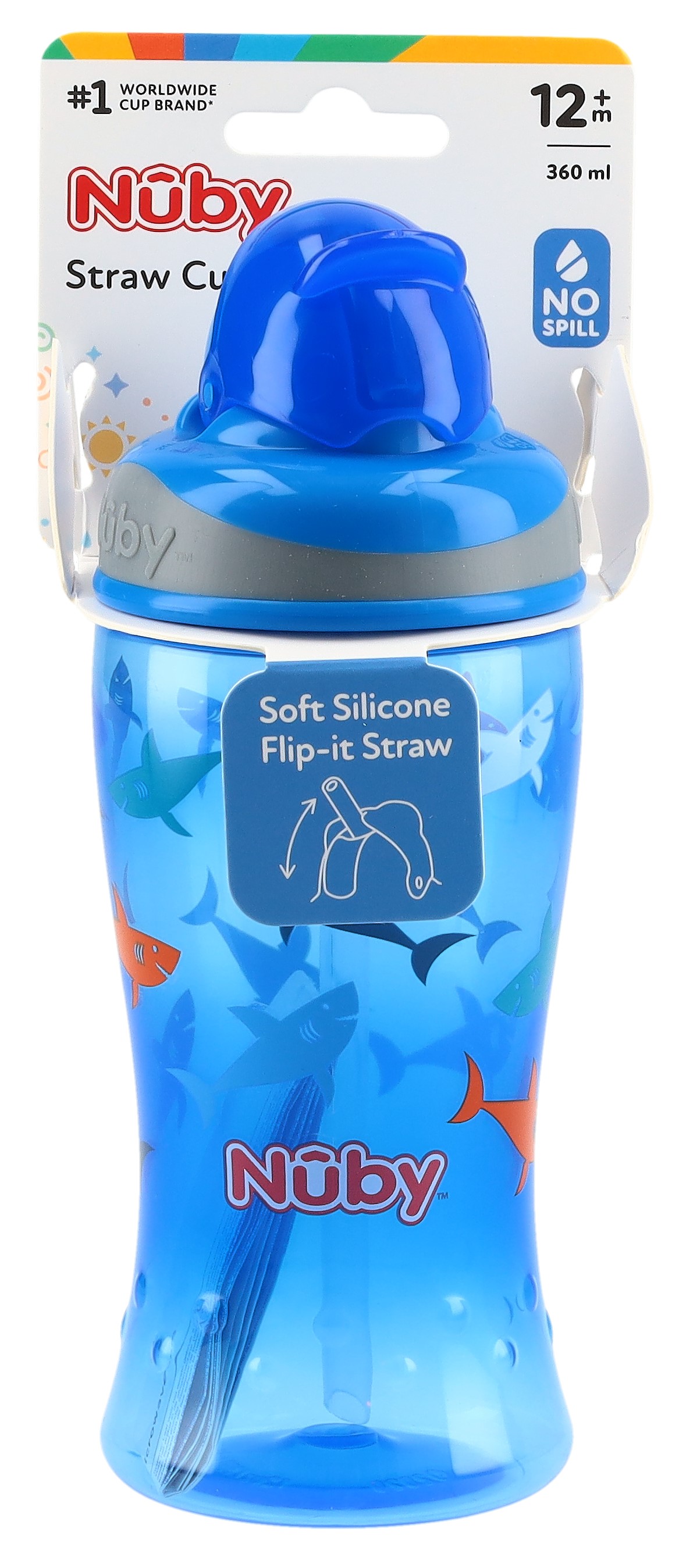 Nuby Trinkhalmbecher Flip-It 360ml Flamingo und Hai