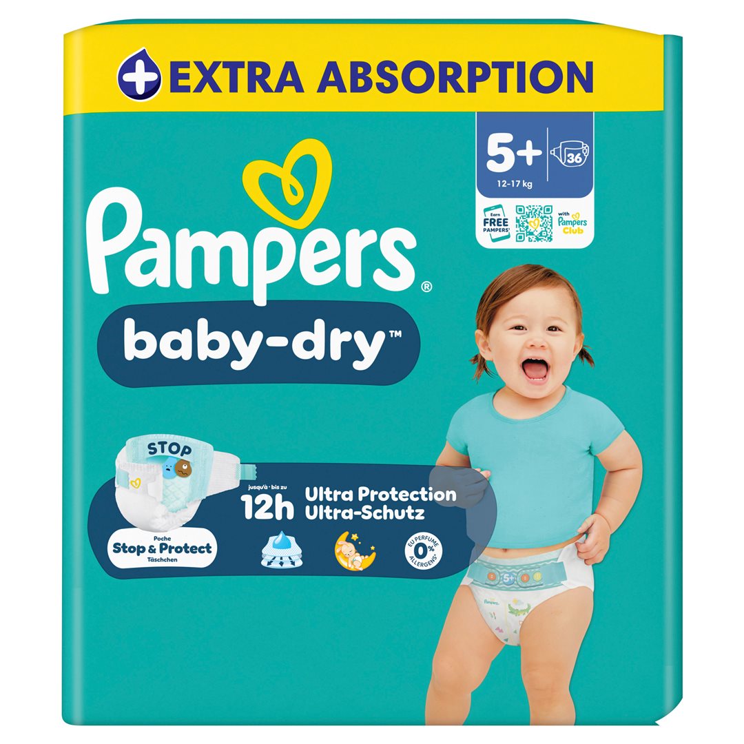 Pampers Baby Dry Gr5+ 12-17kg Junior Plus Sparpack 36 Stk