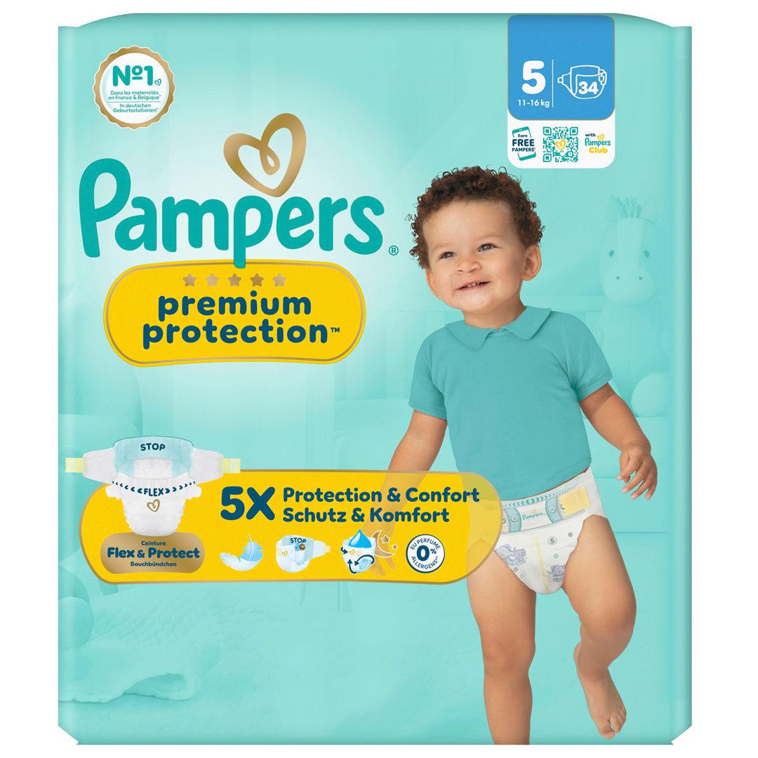 Pampers Premium Protection New Baby Gr5 11-16kg Junior pack économique 34 pce