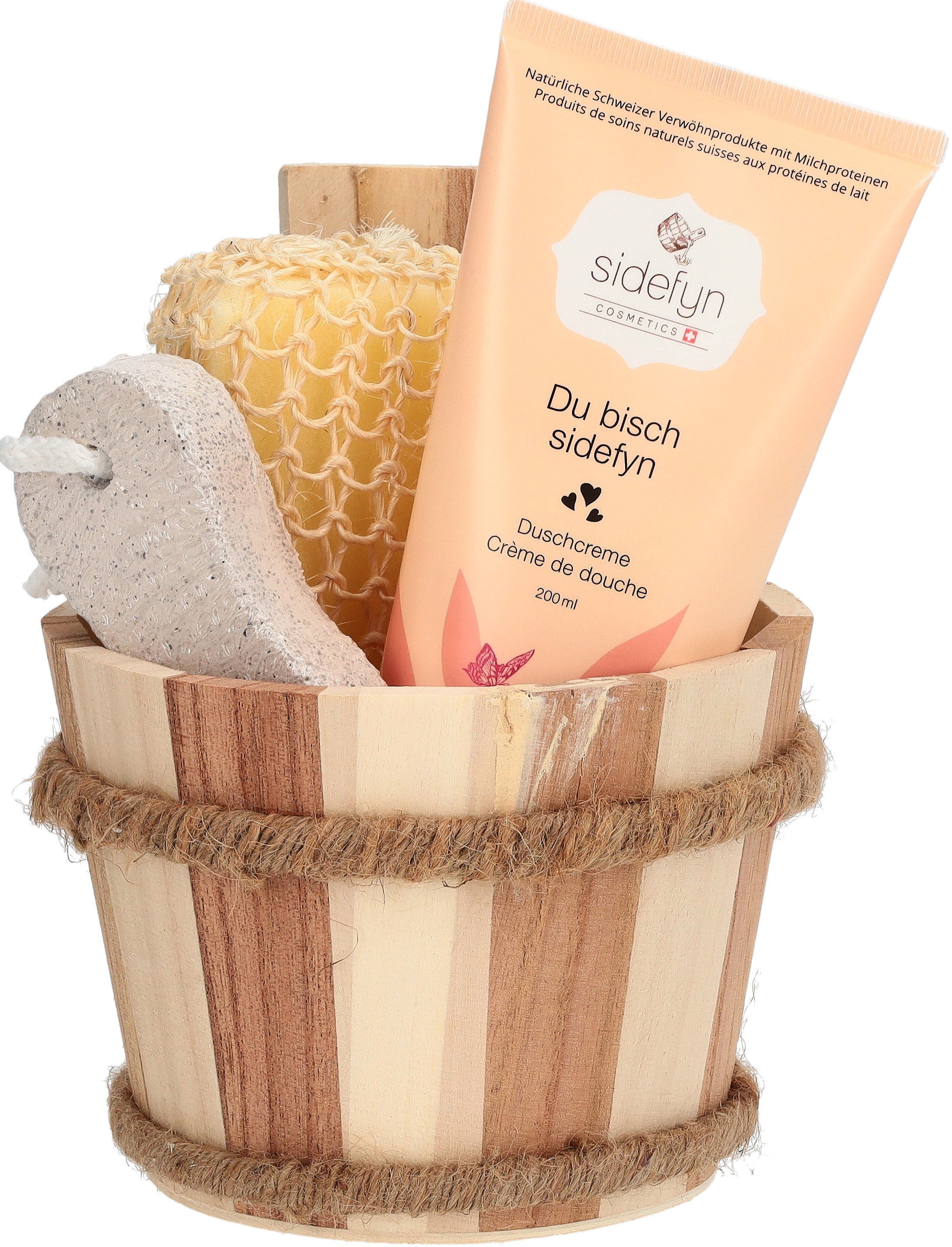 Sidefyn Geschenkset Holzkübel Duschcreme Du bisch sidefyn