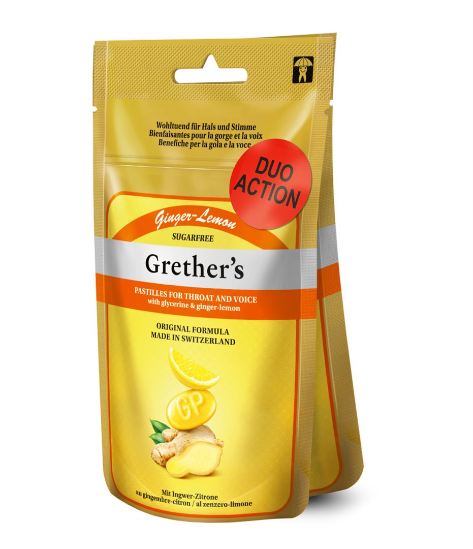 Grethers Ginger Lemon Pastillen ohne Zucker DUO 2 Btl 110 g