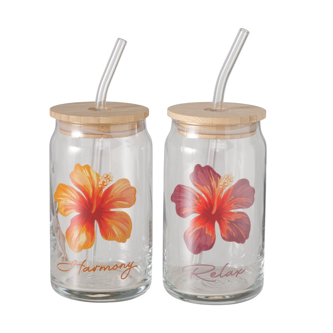 HERBORISTERIA Partyglas Hibiscus Deckel Trinkhalm x 3 Stk