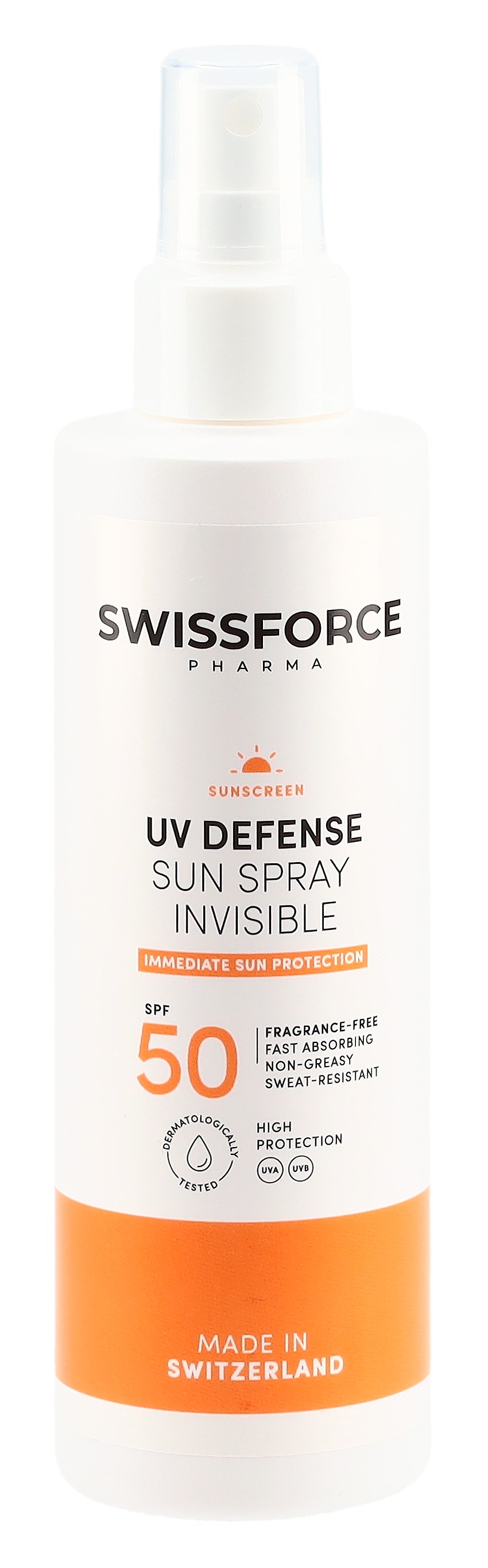 SWISSFORCE Unsichtbares Sonnenspray LSF50 vegan parfumfrei 200 ml