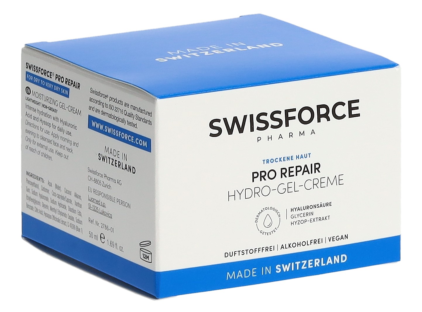 SWISSFORCE crème hydro-gel végan sans alcool & parfum verre 50 ml