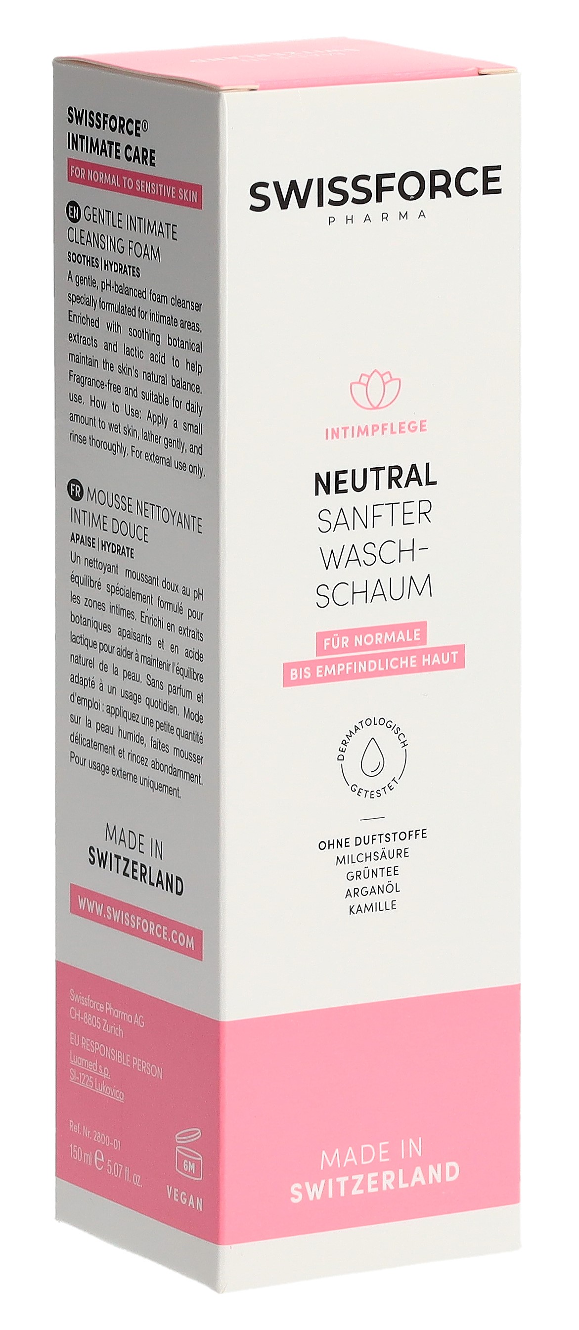 SWISSFORCE Intim-Reinigungsschaum vegan ohne Alkohol & Duftstoffe Fl 150 ml