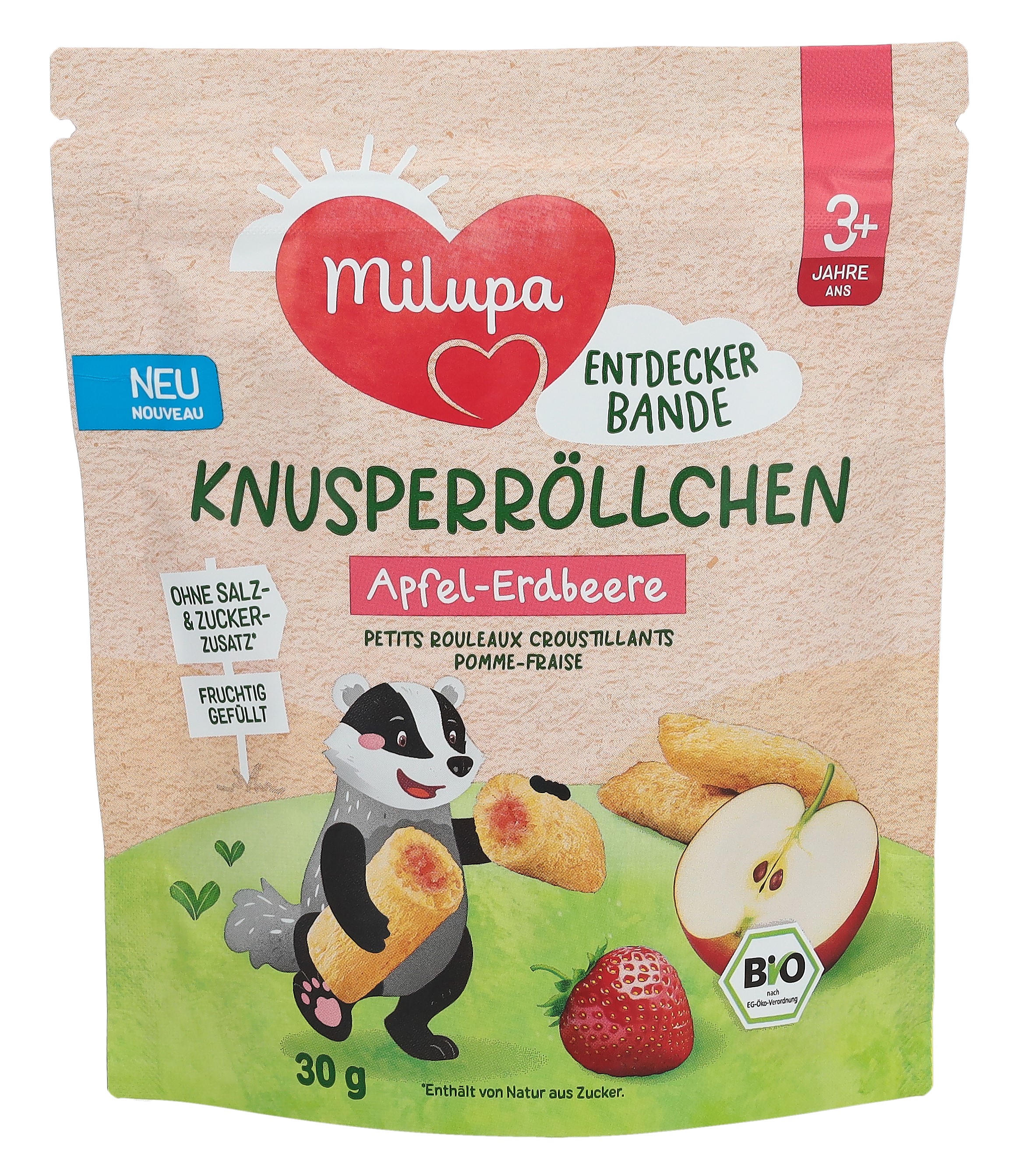 Milupa bio petits rouleaux croustillants pom fraise 3+ 30 g