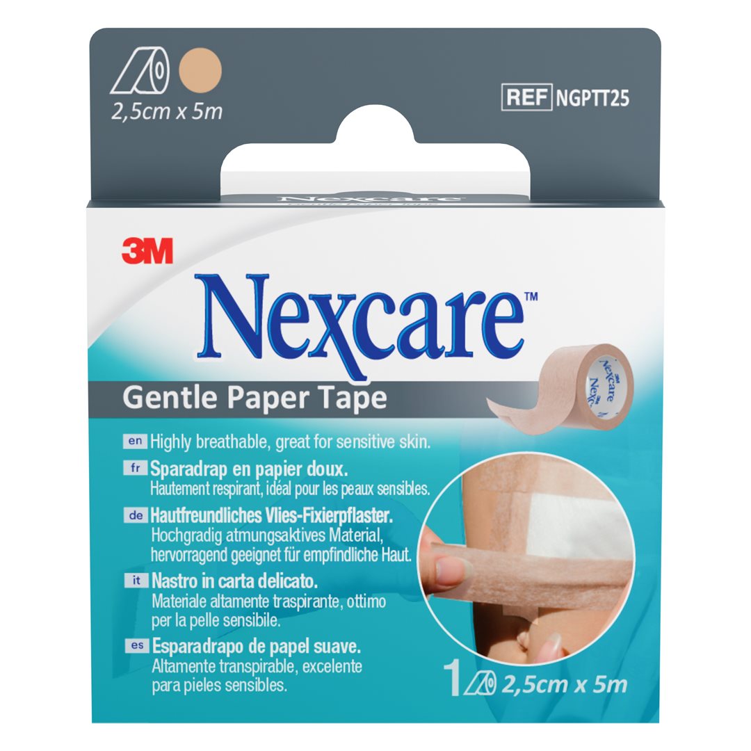 3M Nexcare Gentle Paper Tape sparadrap 25mmx5m microporeux brun clair rouleau