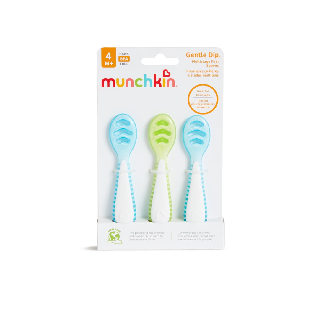 Munchkin Gentle Dip 1. Selbstfütterlöffel blau grün 3 Stk
