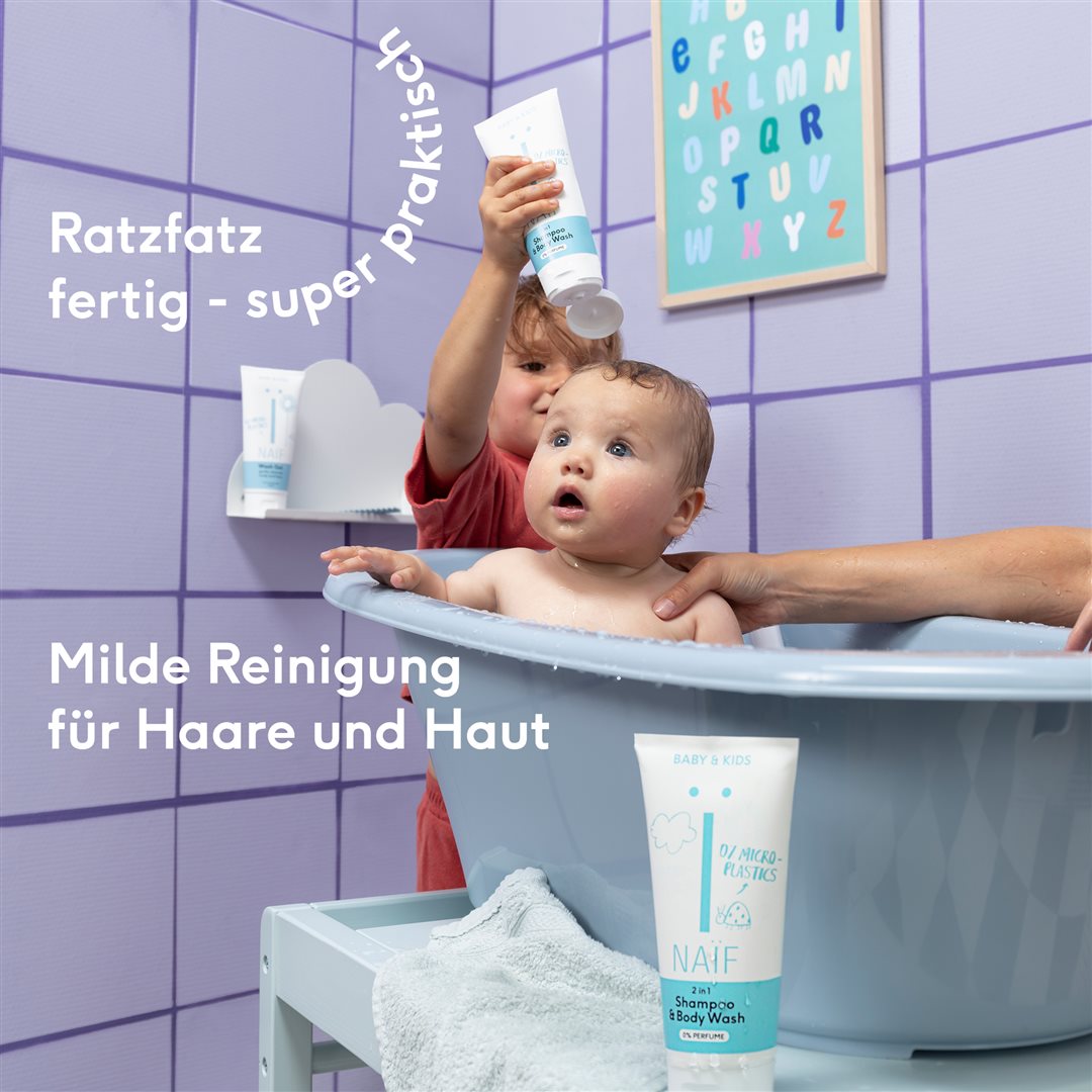 Naif Baby & Kids 2in1 Shampoo & Body Wash sans parfum refill sach 500 ml