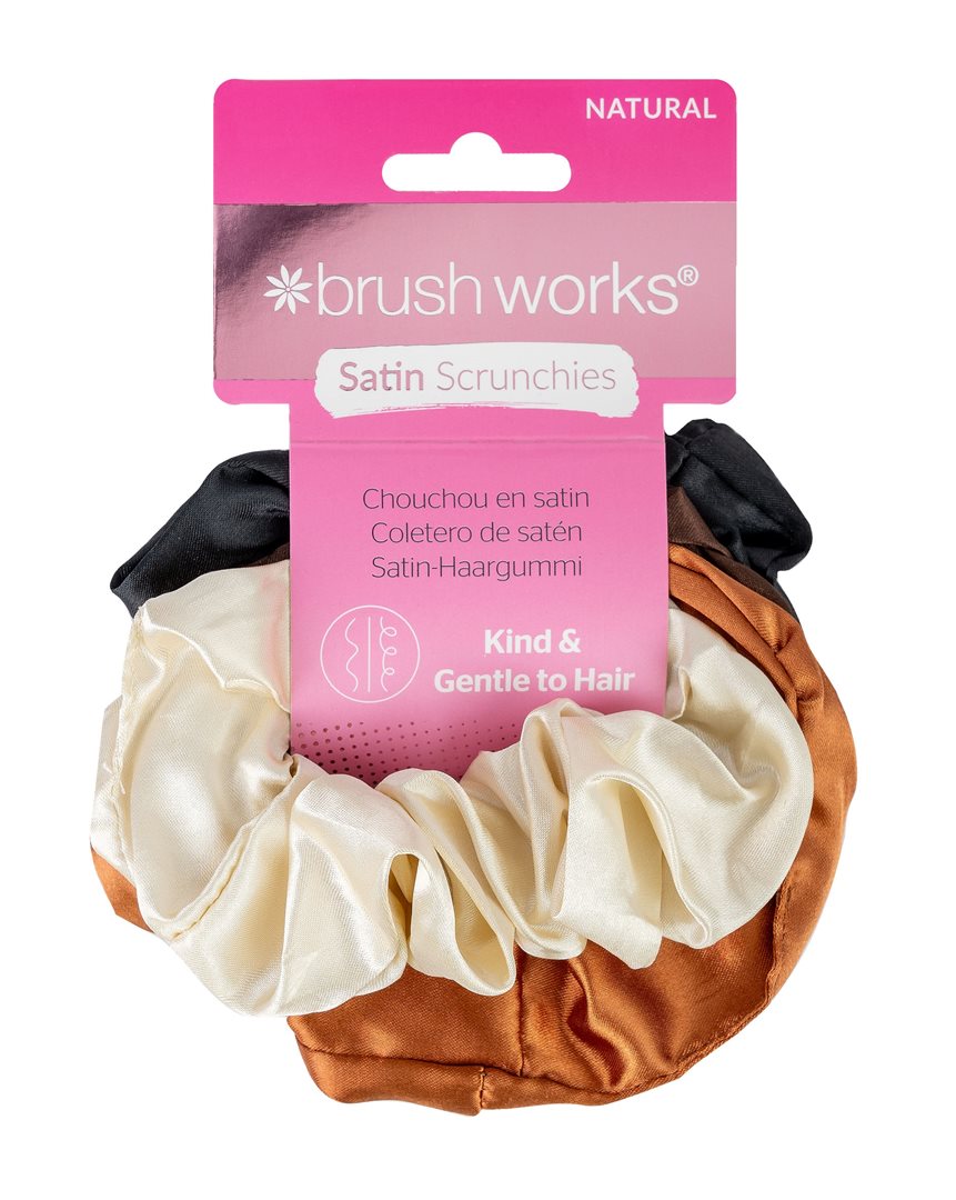 Brushworks nude satin scrunchies box 4 pce