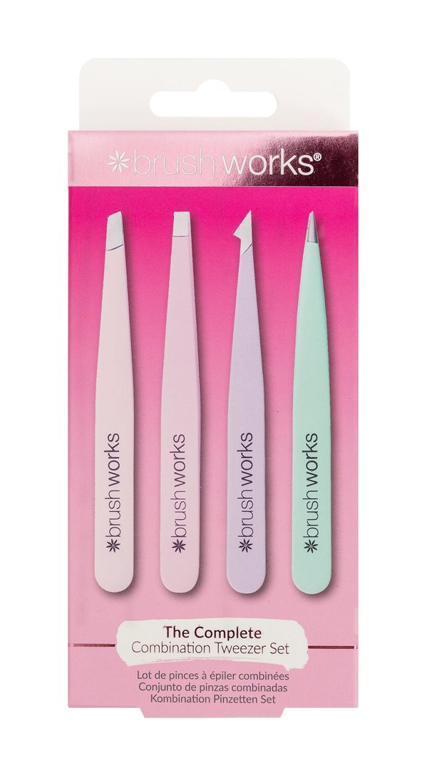Brushworks combination tweezer set pastel 4 pièces box