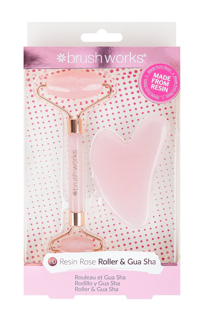 Brushworks rose resin roller & gua sha box 2 pce