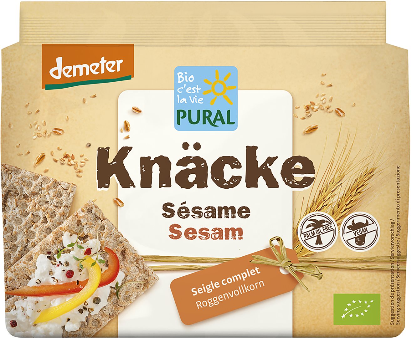 Pural Knäckebrot Roggen Sesam Demeter 250 g