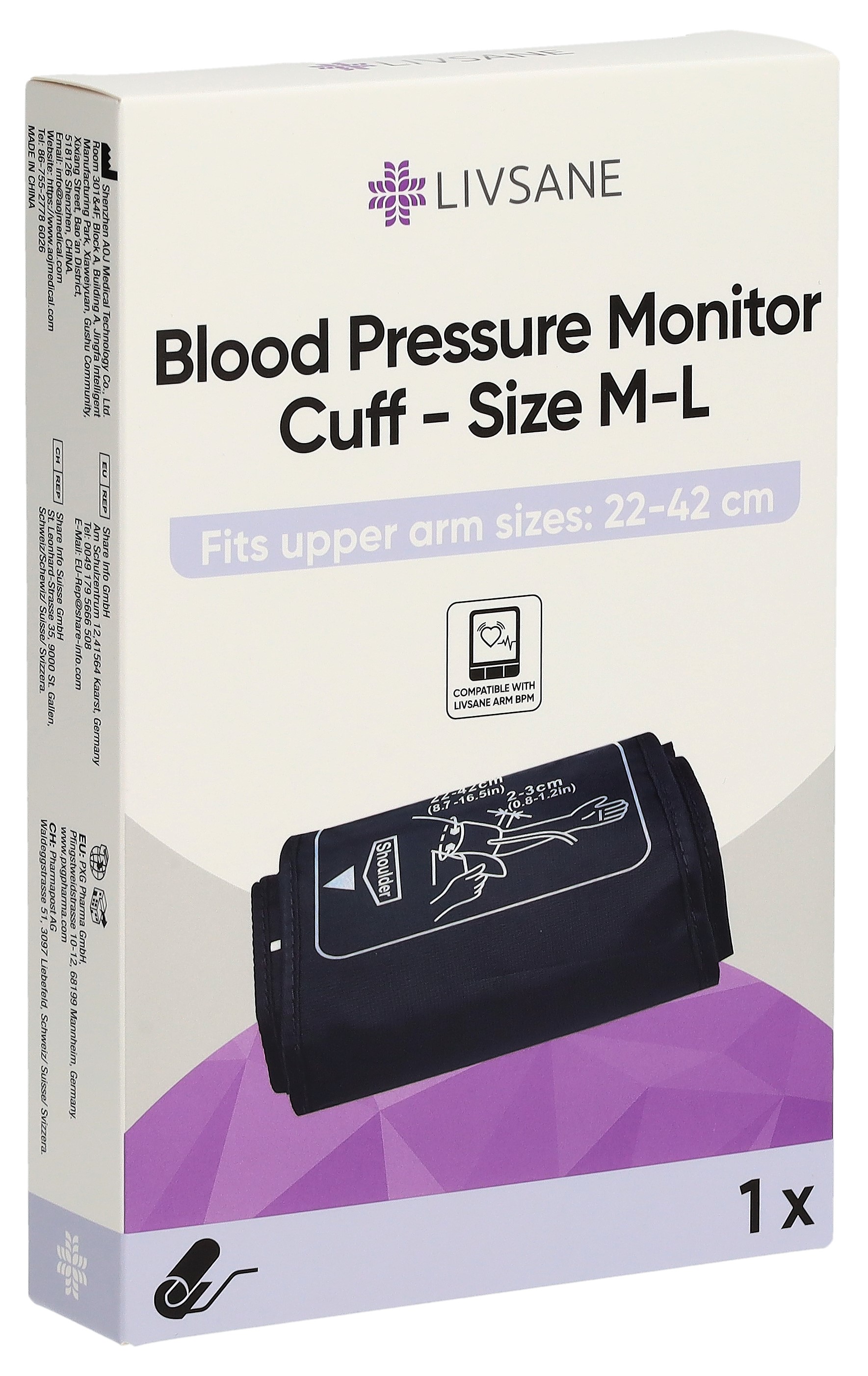 Livsane Blutdruckmessmanschette M-L 22-42cm zu ARM-30E+ AOJ-30C