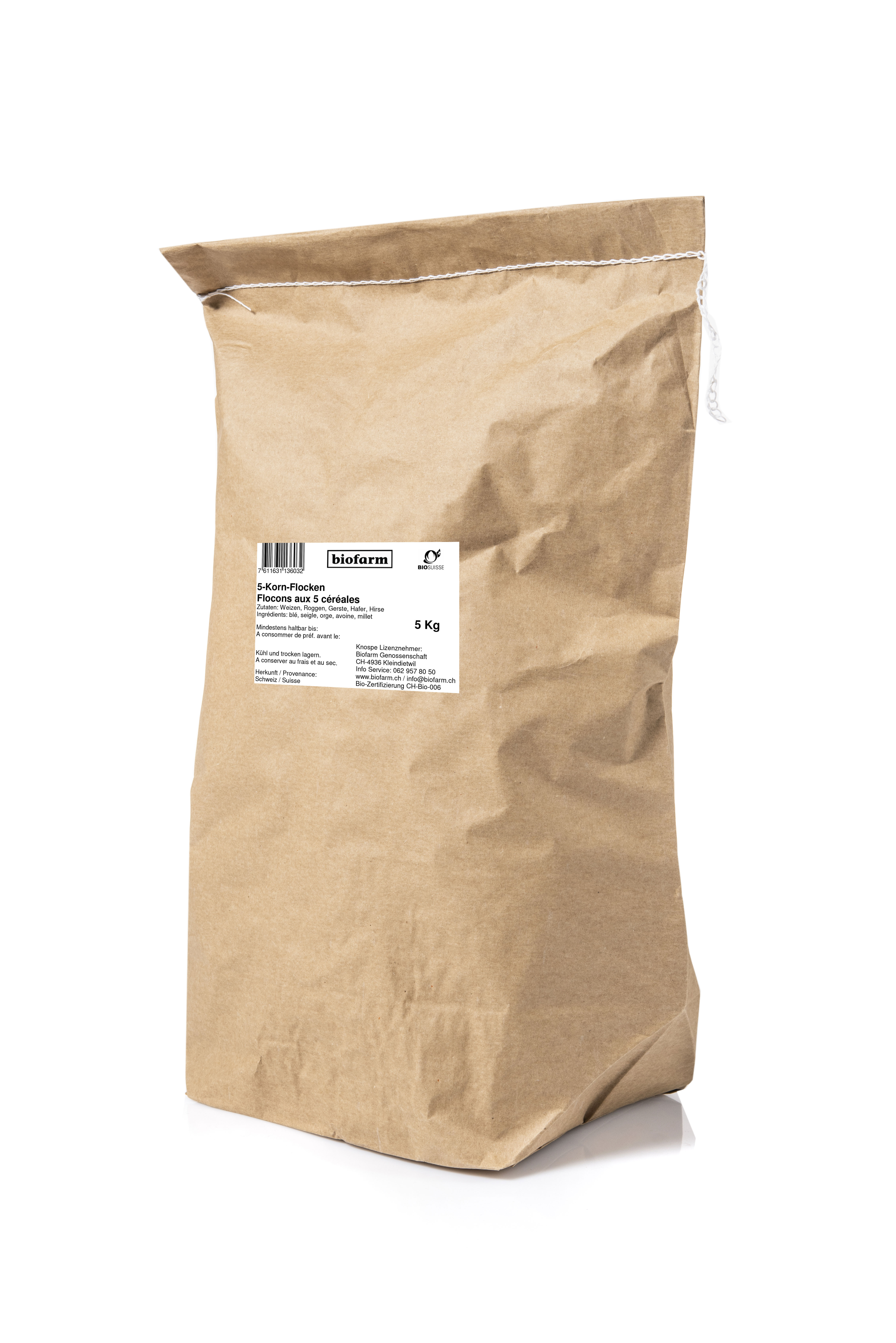 BIOFARM 5 Korn Flocken Knospe Sack 5 kg