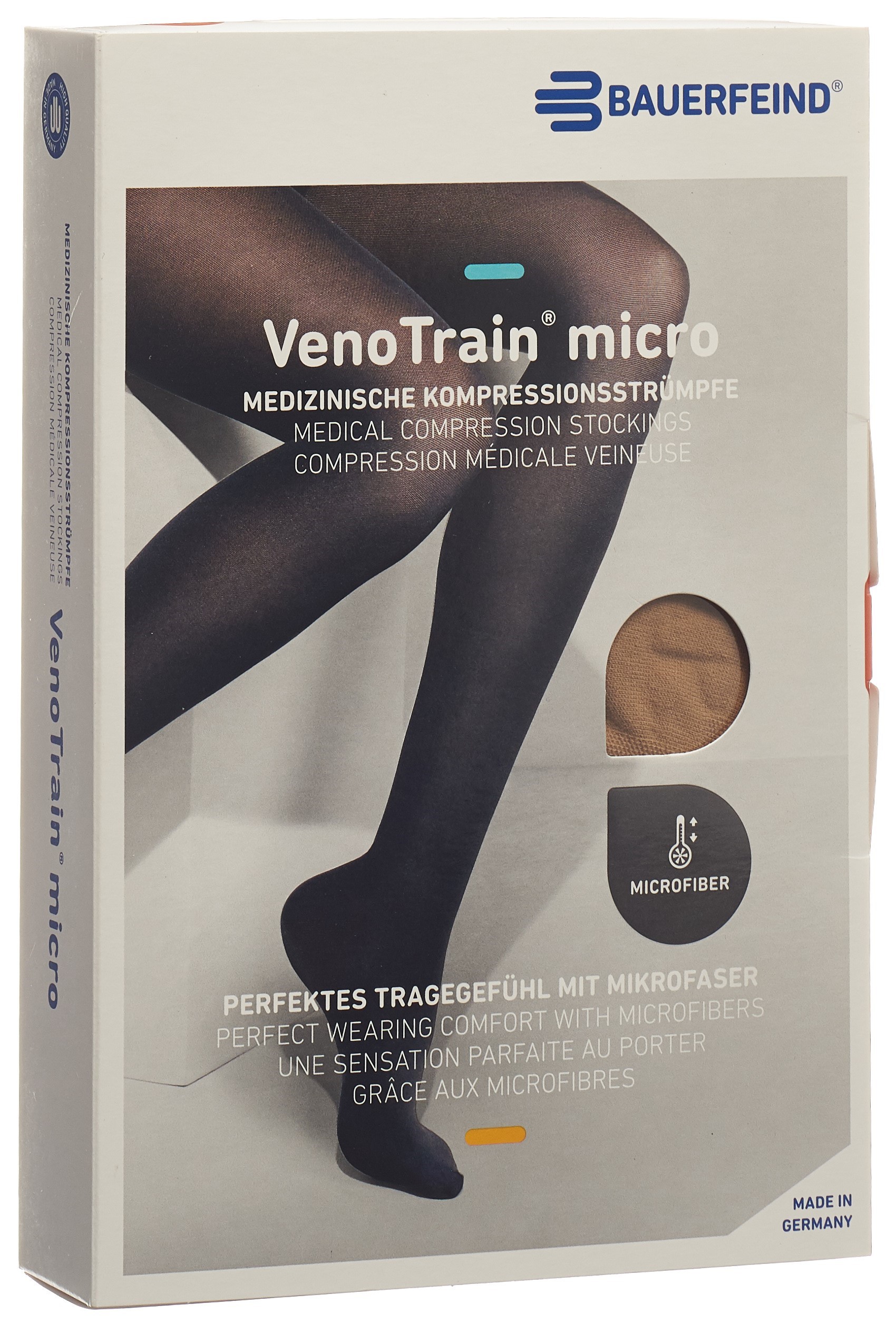 BAUERFEIND VenoTrain Micro KKL2 AT L plus/long geschlossene Fussspitze caramel