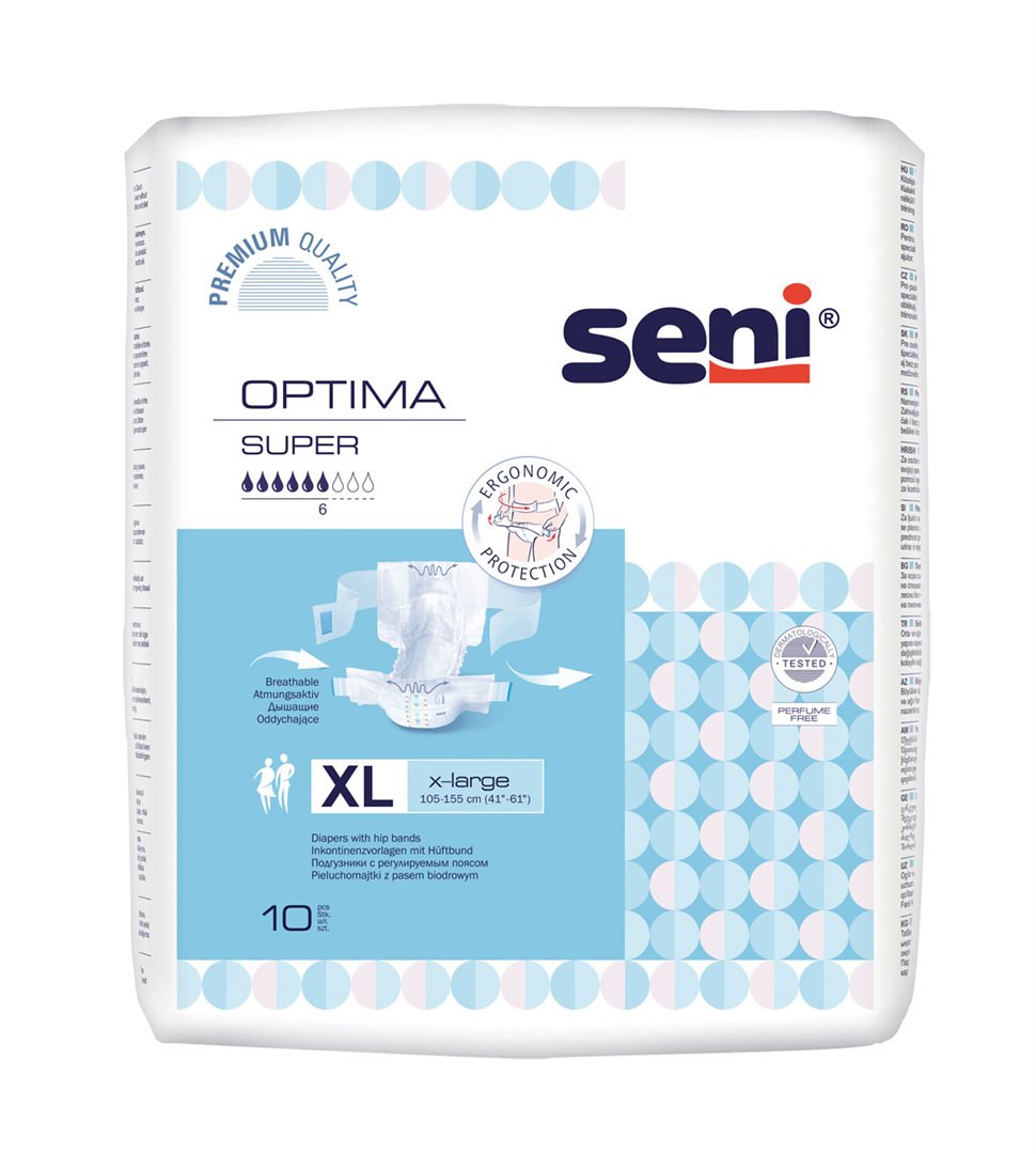 Seni Optima Super Vorlagen XL mit Hüftbund atmungsaktiv Hüftumfang 105-155cm 6 Tropfen 10 Stk