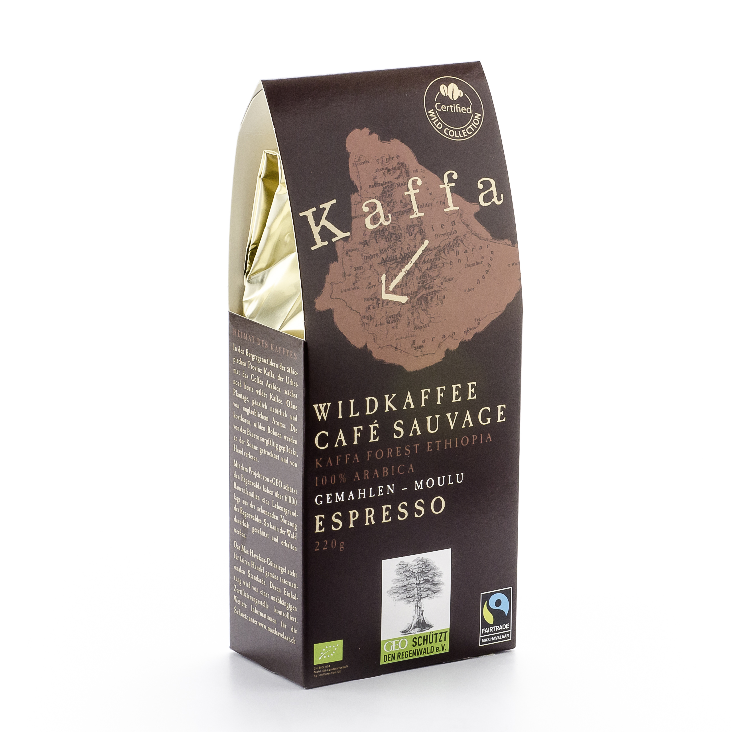 Original Food Wildkaffee Kaffa Espresso gemahlen 220 g