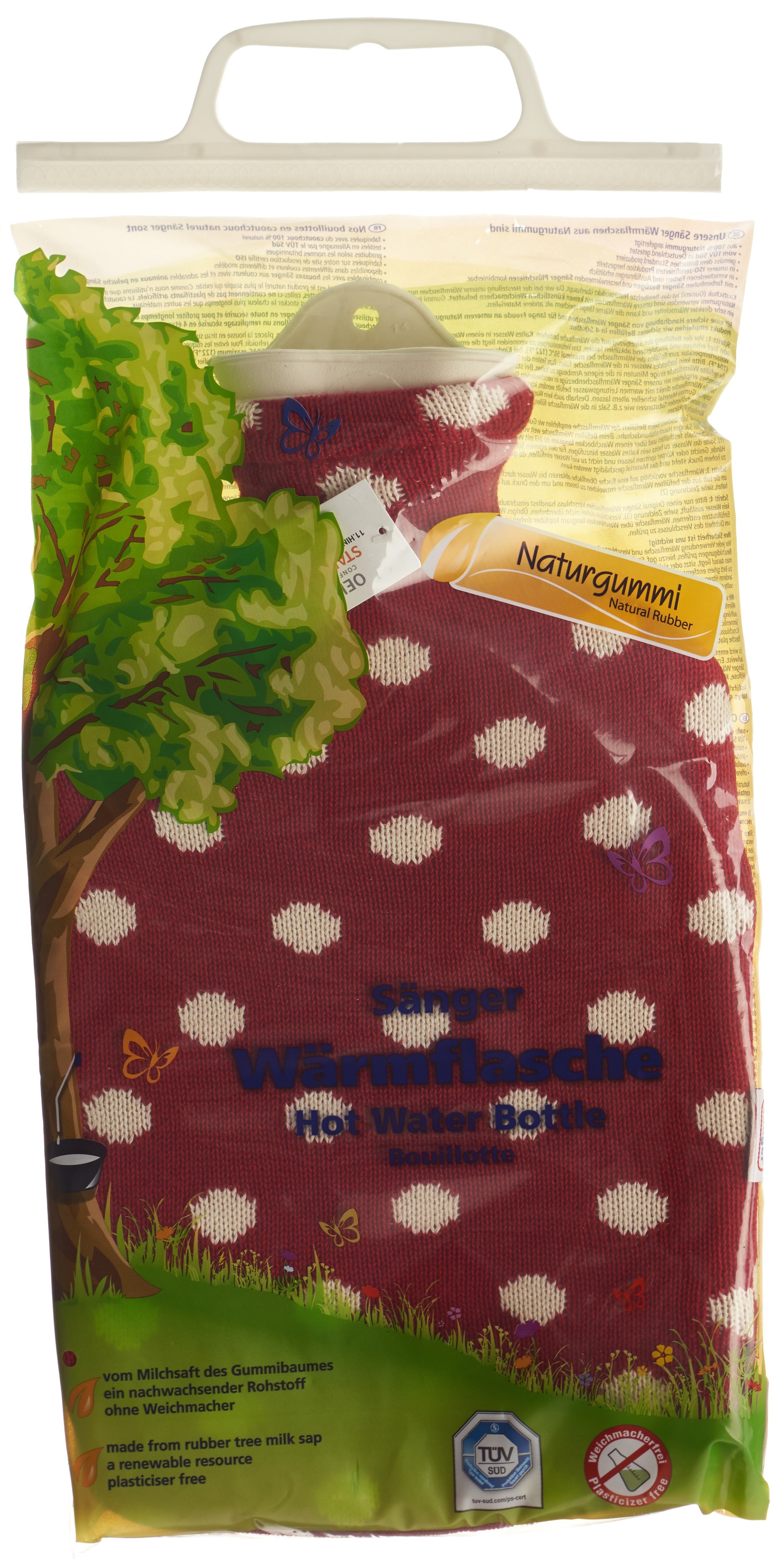 SÄNGER bouillotte 2l housse tricot rouge à pois