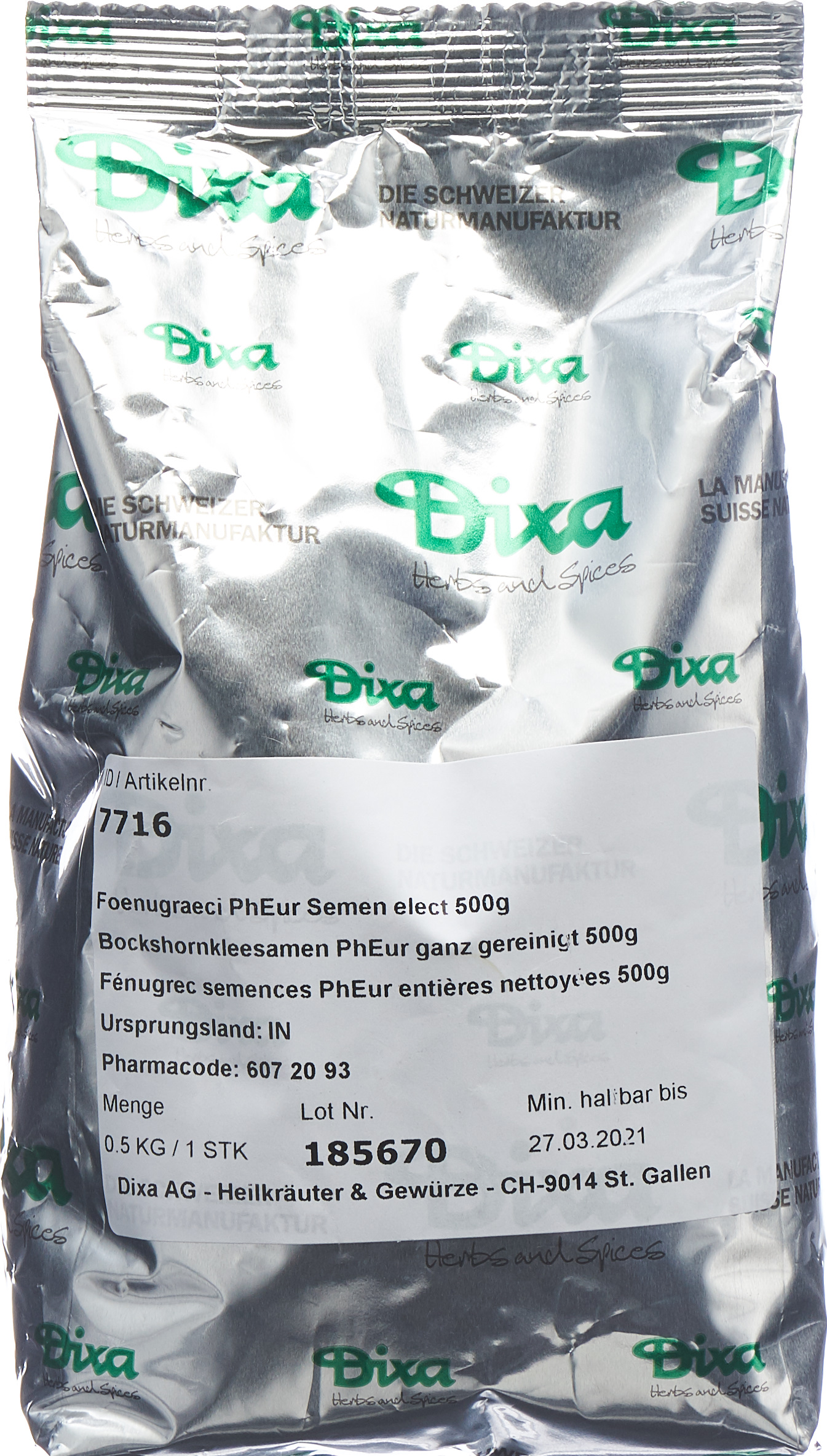 Dixa Fénugrec semences DIX entières nettoyées 500 g