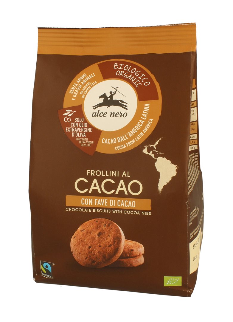 Alce Nero Frollini-Kakaokekse mit Kakaobohnensplitter 250 g