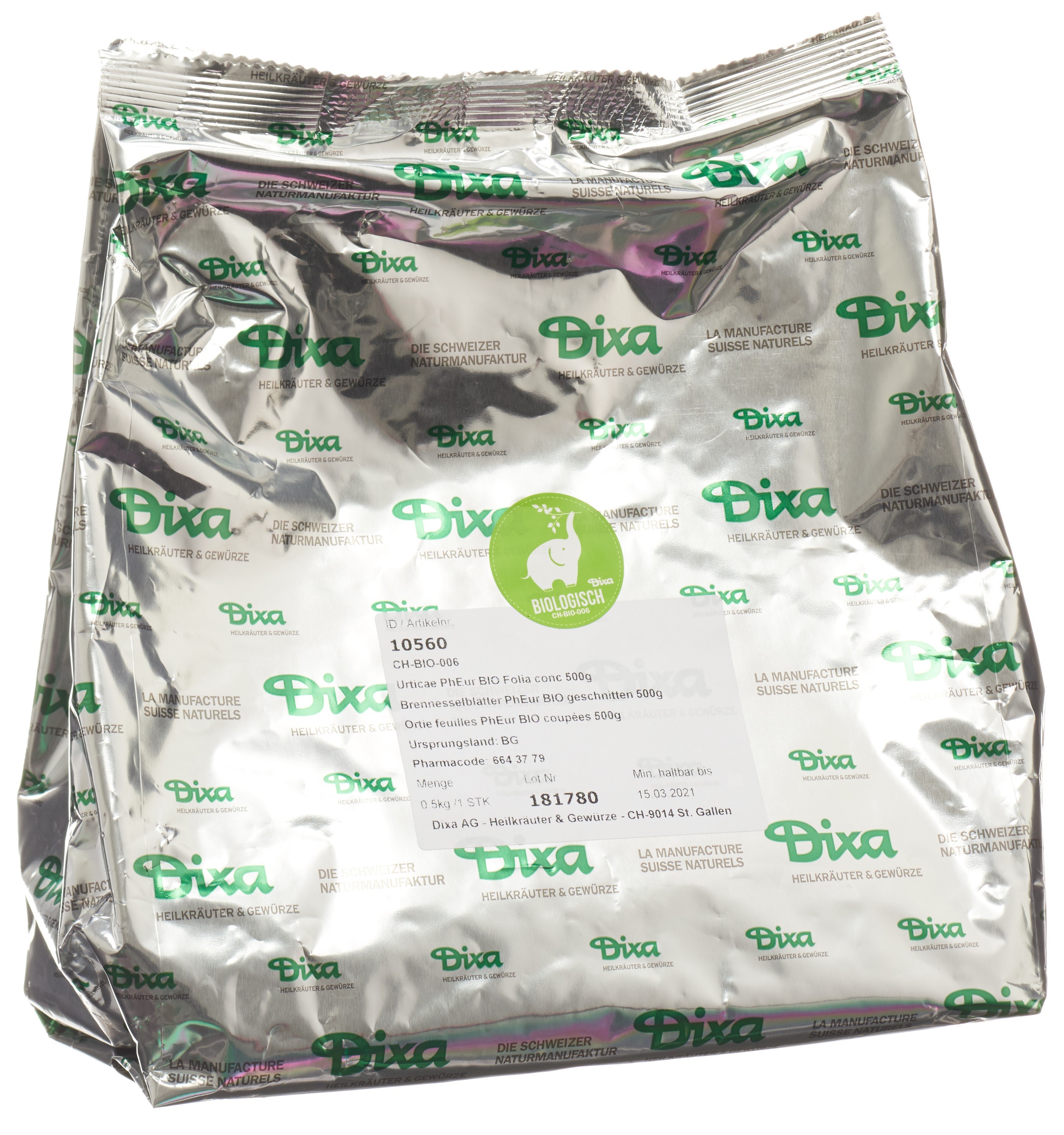 BRENNESSEL Blatt Bio geschn 500g (Urticae folium)