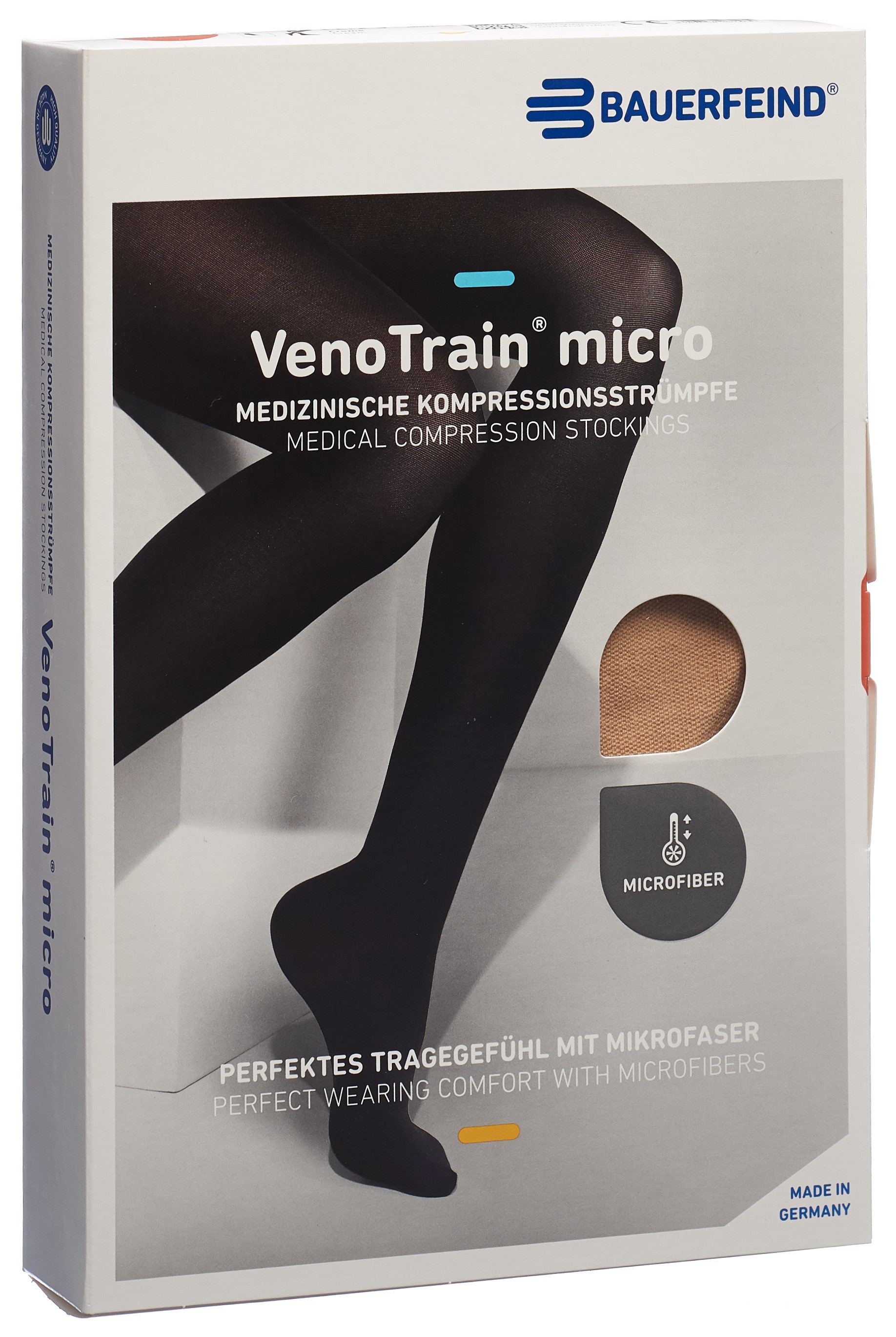 BAUERFEIND VenoTrain Micro KKL2 AT S normal/short offene Fussspitze creme