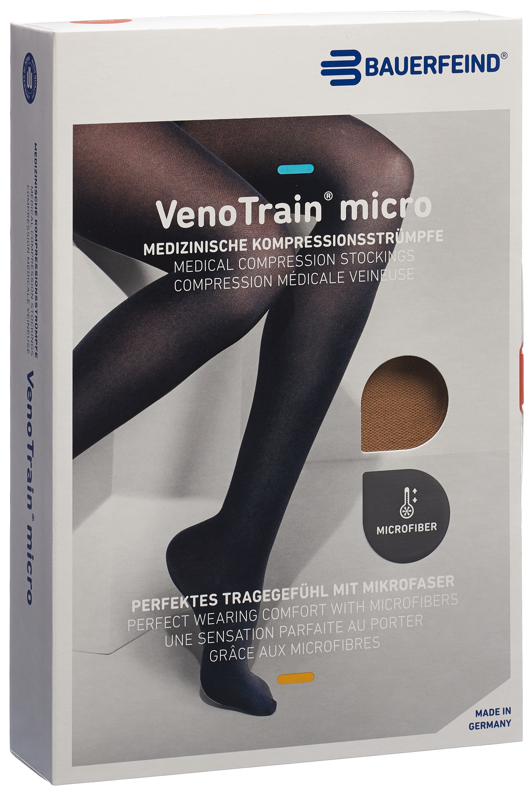 BAUERFEIND VenoTrain Micro KKL2 ATU L normal/short offene Fussspitze caramel