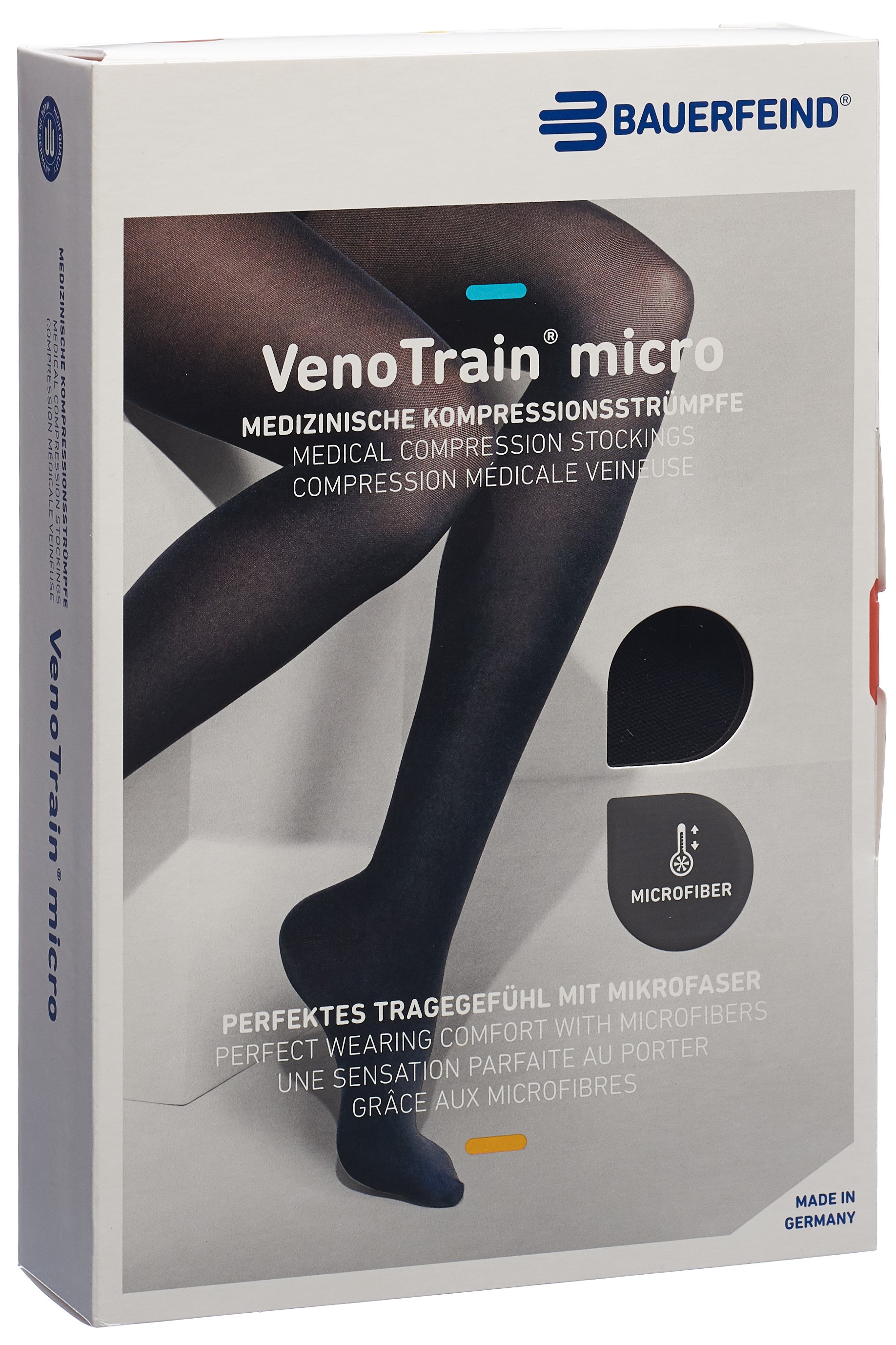 BAUERFEIND VenoTrain Micro KKL2 ATU S normal/short offene Fussspitze schwarz