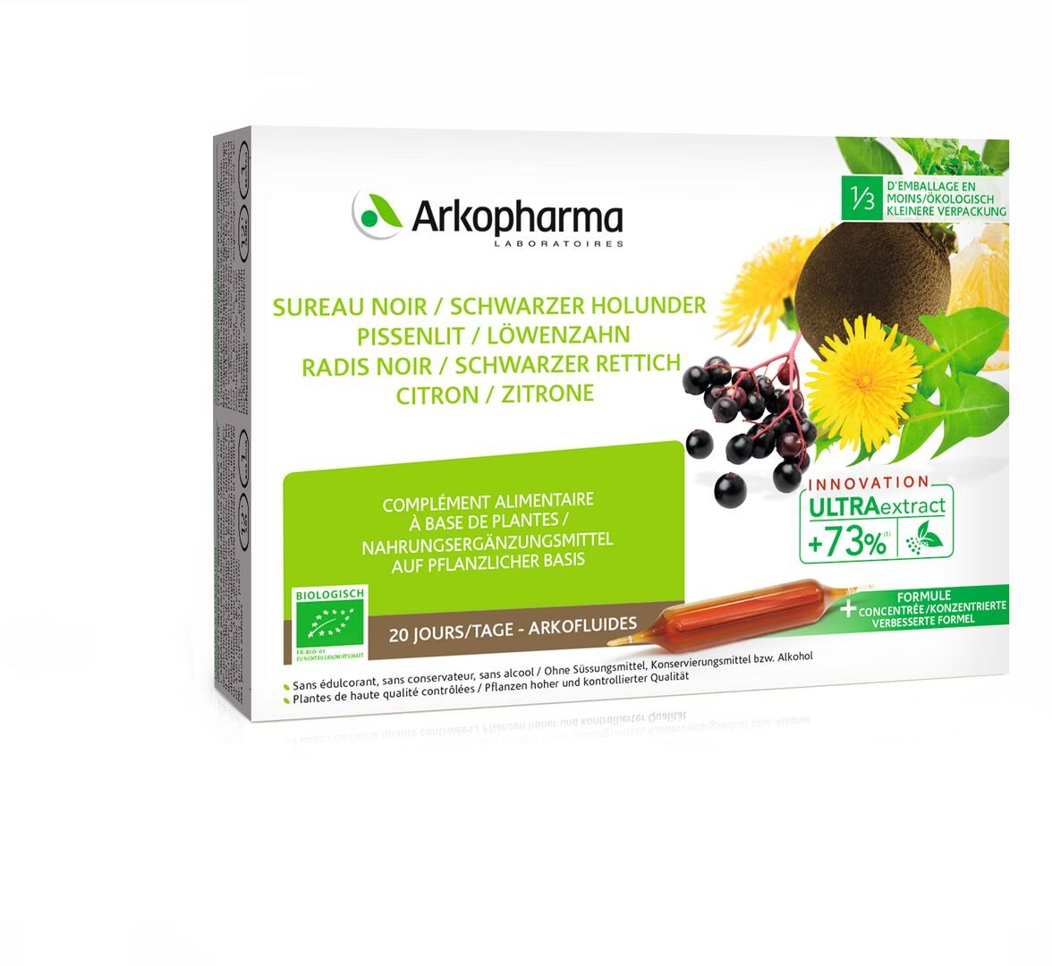 Arkofluide Holunder Rettich Löwenzahn Zitrone Bio Trinkamp 20 Stk