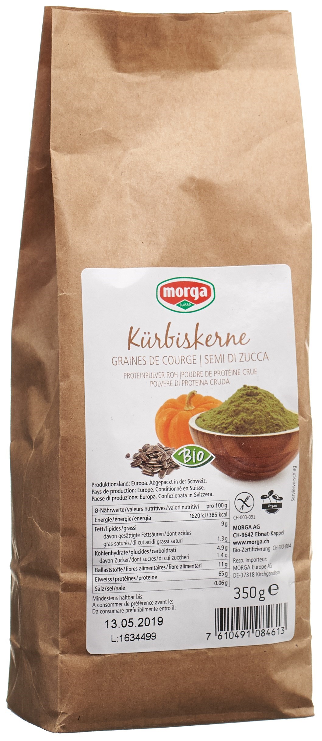 morga Kürbiskernprotein Plv roh glutenfrei Bio Btl 350 g