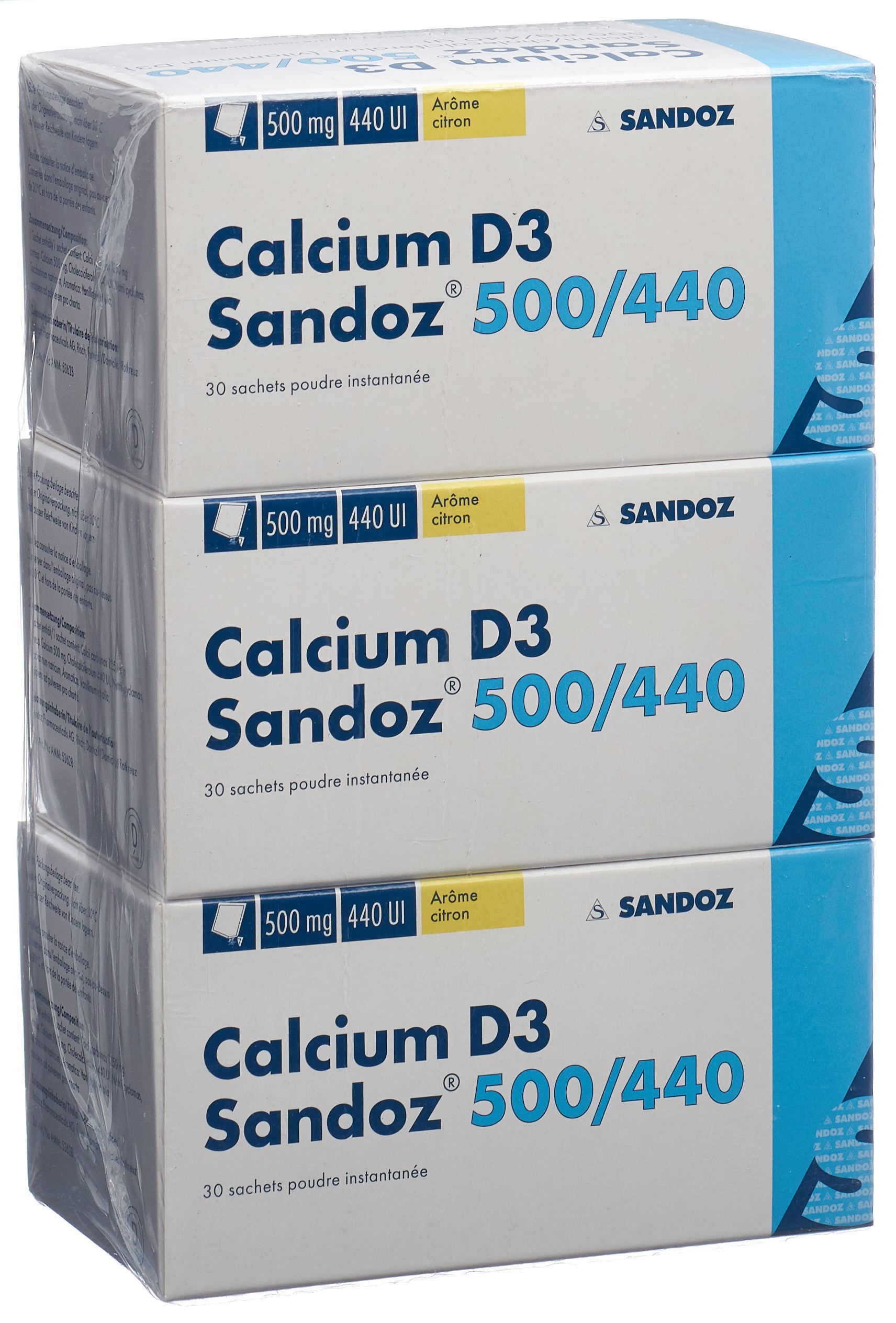 Calcium D3 Sandoz 500/440 90 Sachets Instant-Pulver Zitronen-Aroma