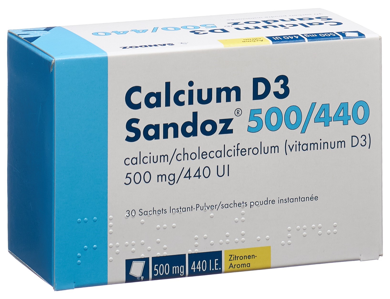 Calcium D3 Sandoz 500/440 30 Sachets Instant-Pulver Zitronen-Aroma