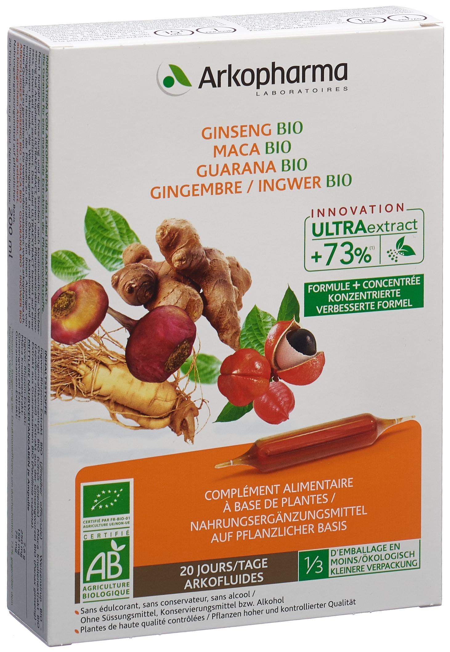 Arkofluide Ginseng-Maca-Guarana-Ingwer Trinkamp Bio 20 Stk