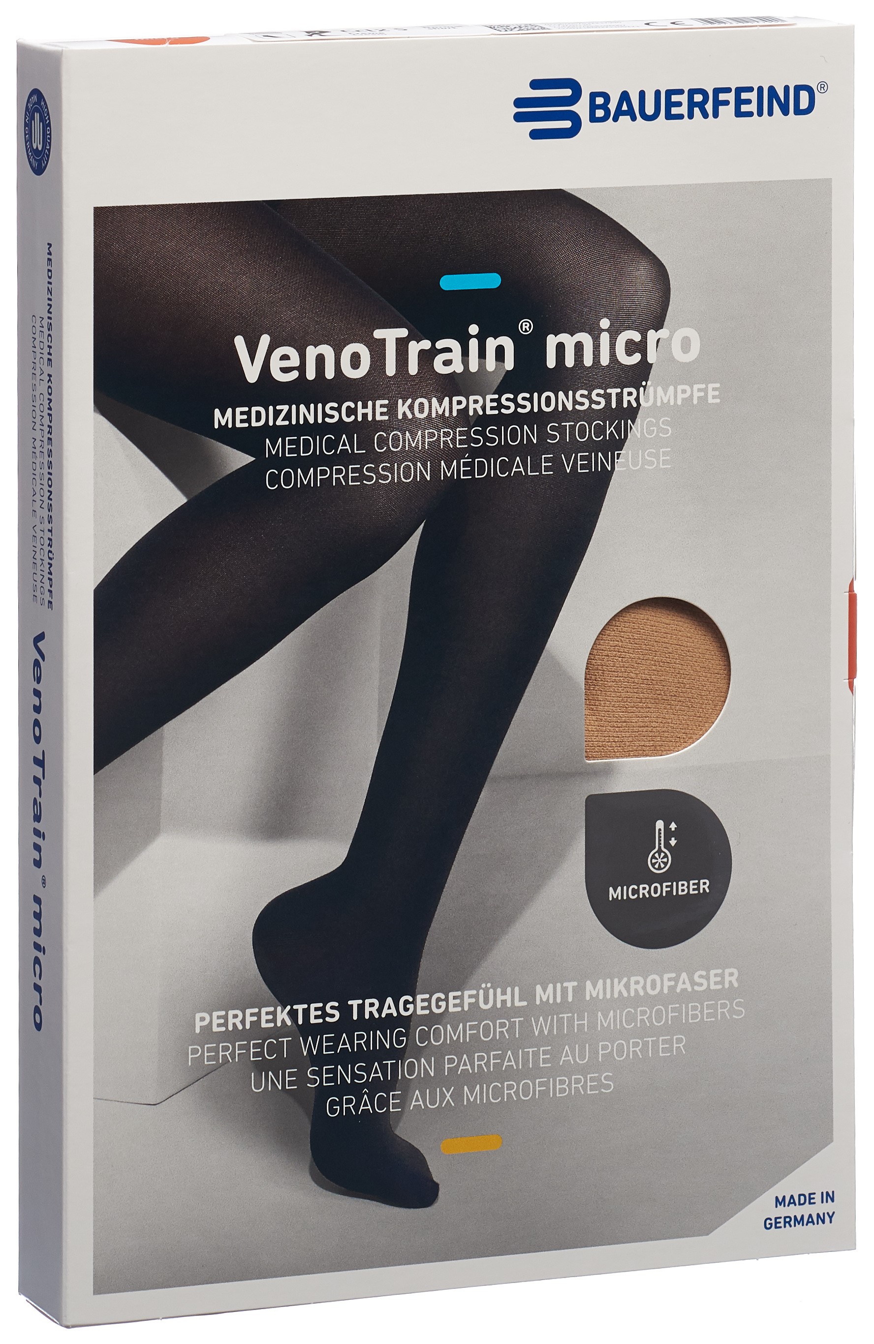 BAUERFEIND VenoTrain Micro KKL2 AG L plus/long geschlossene Fussspitze Mikronoppenhaftband creme 1 Paar
