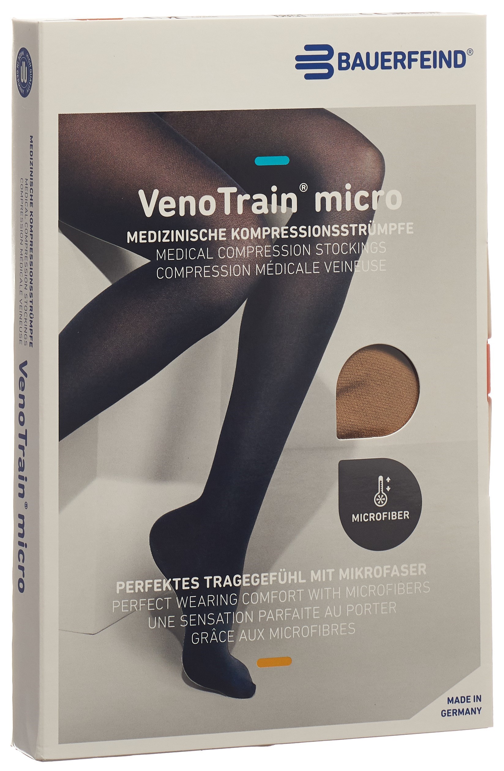 BAUERFEIND VenoTrain Micro KKL2 AG L normal/short geschlossene Fussspitze Mikronoppenhaftband caramel 1 Paar