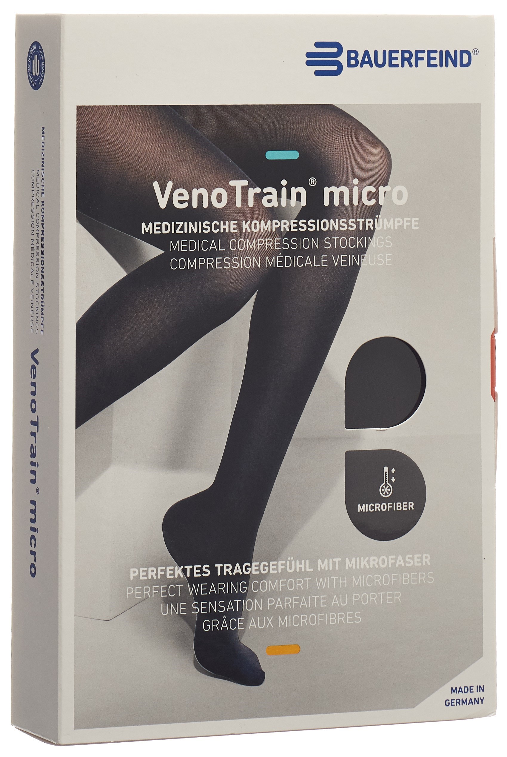 BAUERFEIND VenoTrain Micro CCL2 AG L normal/short pied fermé bande de fixation micropicots noir 1 paire