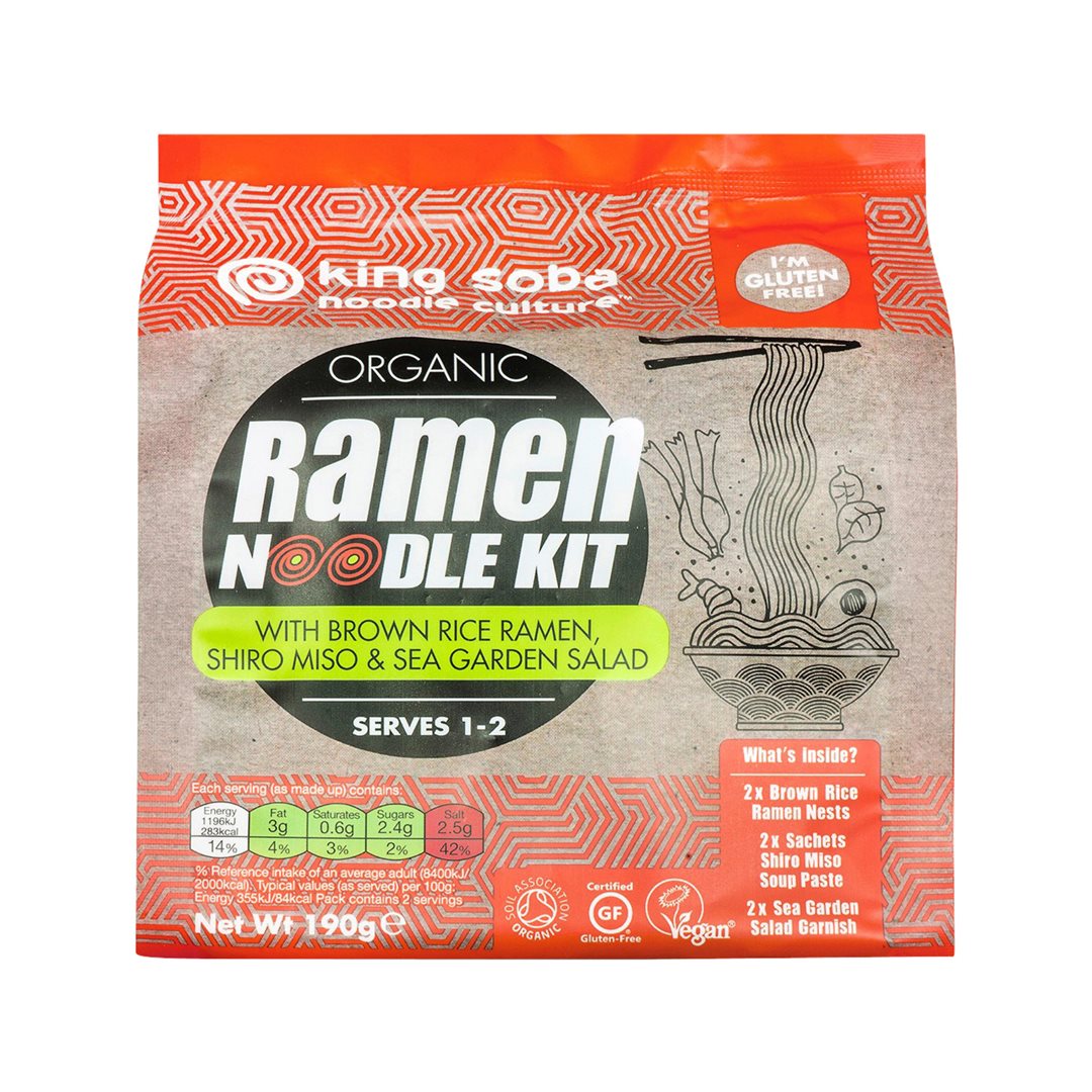 King Soba Ramen Noodle Kit brauner Reis mit Shiro Miso und Algen 190 g