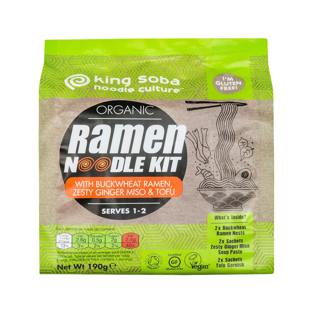 King Soba Ramen Noodle Kit Buchweizen mit Ingwer Miso und Tofu 190 g