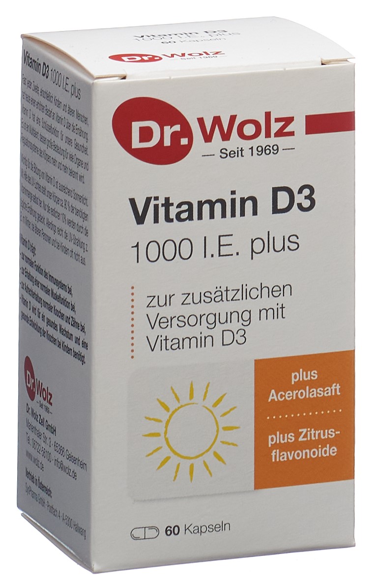 Dr. Wolz Vitamin D3 1000 I.E. plus Kaps Glasfl 60 Stk